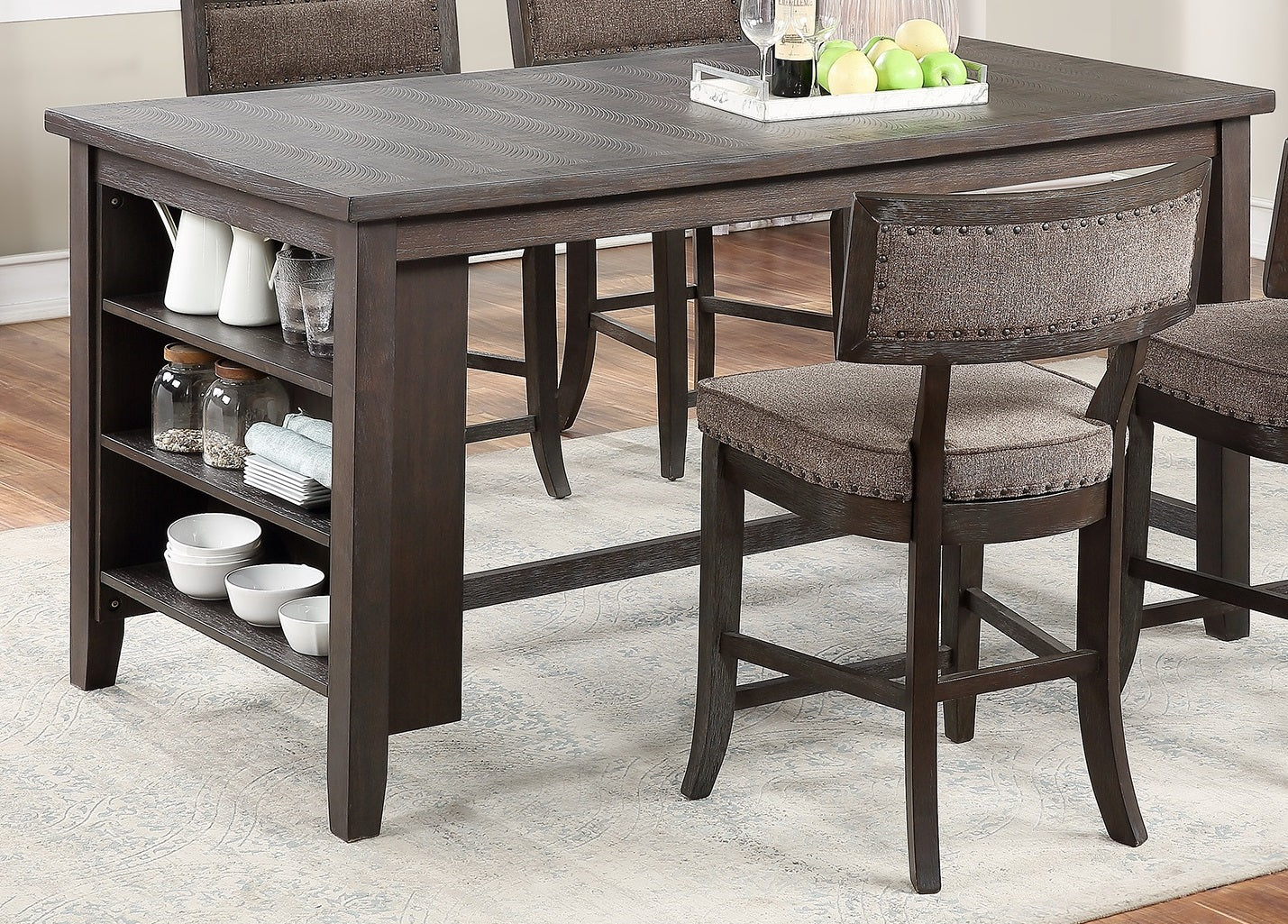 TREATLIFE HOME Counter Height Dining Table with Side Storage Shelves, Rustic Espresso Wooden Design for Kitchen and Dining Room