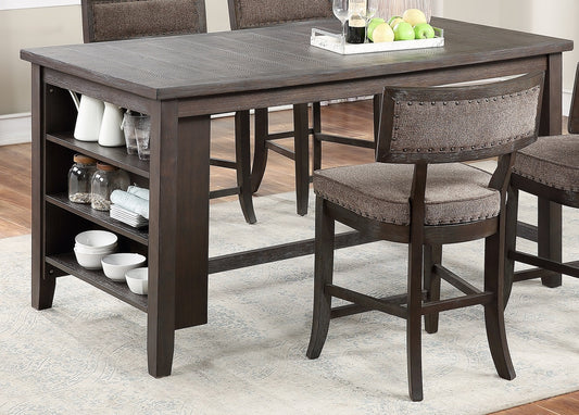 TREATLIFE HOME Counter Height Dining Table with Side Storage Shelves, Rustic Espresso Wooden Design for Kitchen and Dining Room