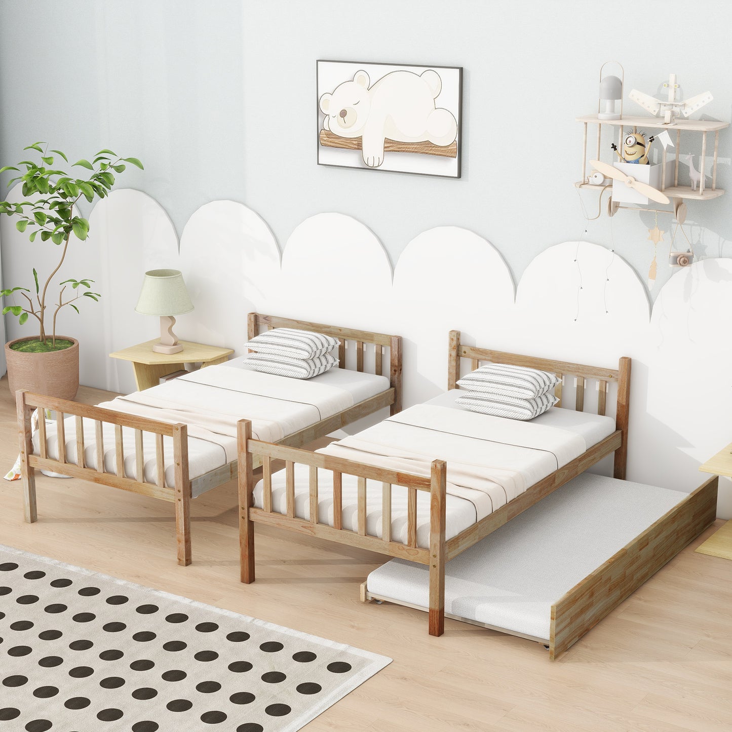Natural wood twin daybed with pullout trundle ideal for guest rooms
