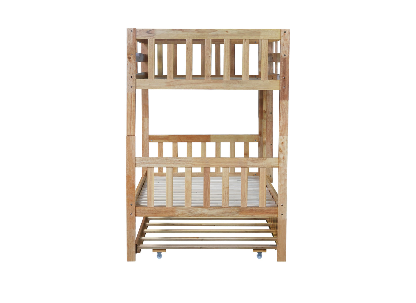 Natural wood finish bunk bed with slatted base