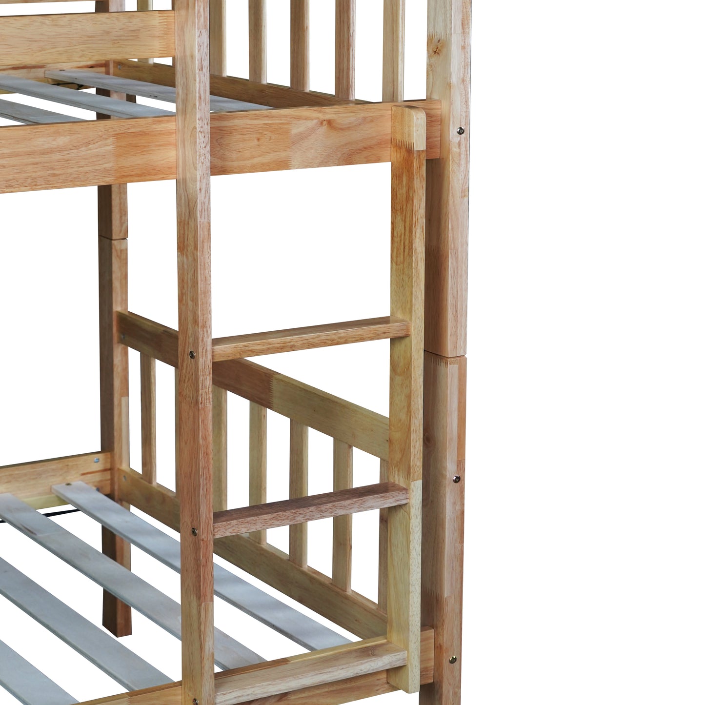 Natural wood bunk bed frame with slatted base
