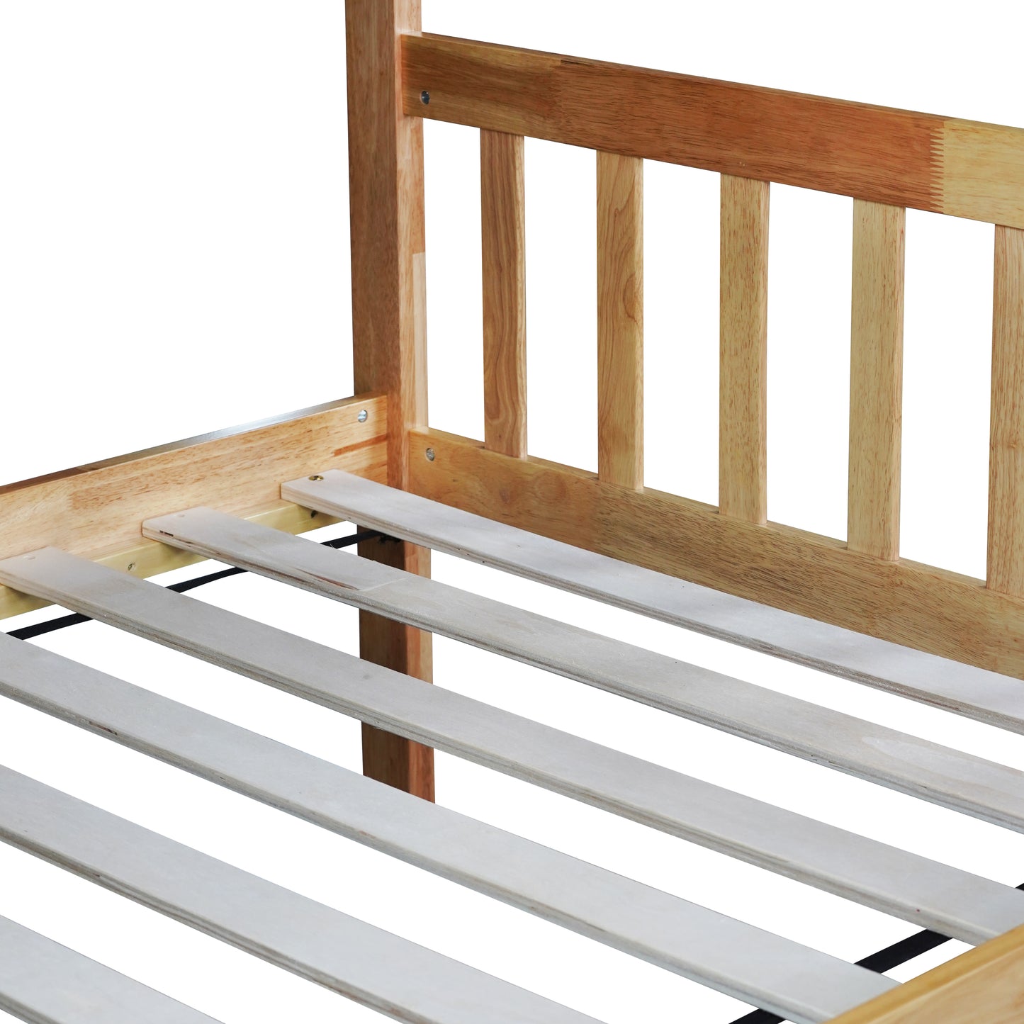 Natural wood bed frame with wooden slats