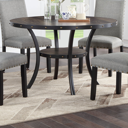 TREATLIFE HOME Natural Wood Round Dining Table with Nailheads and Storage Shelf, Contemporary Style, 48 Inches Diameter