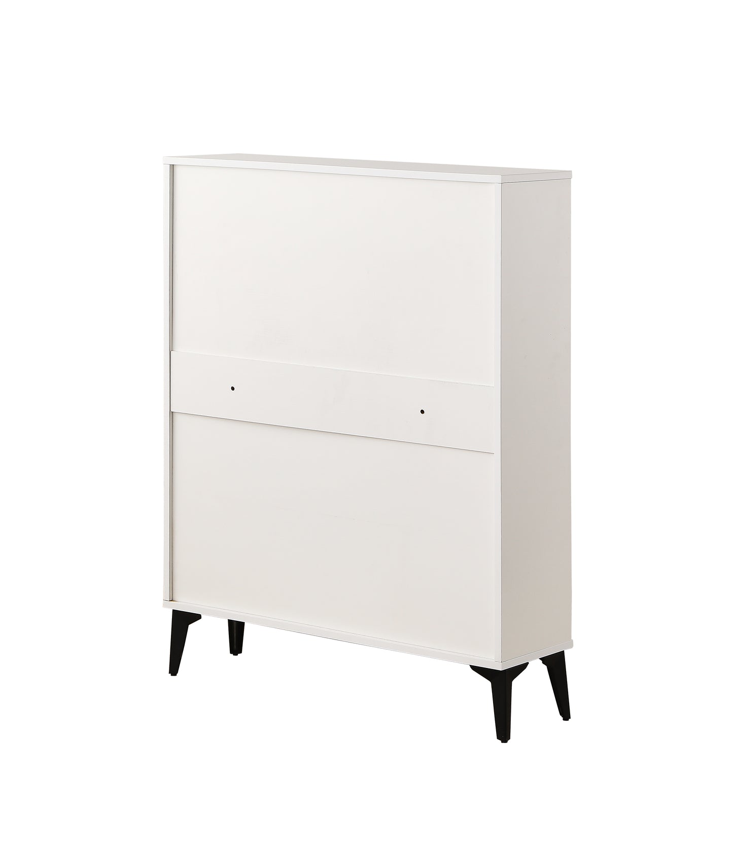 White wooden media console with black tapered legs
