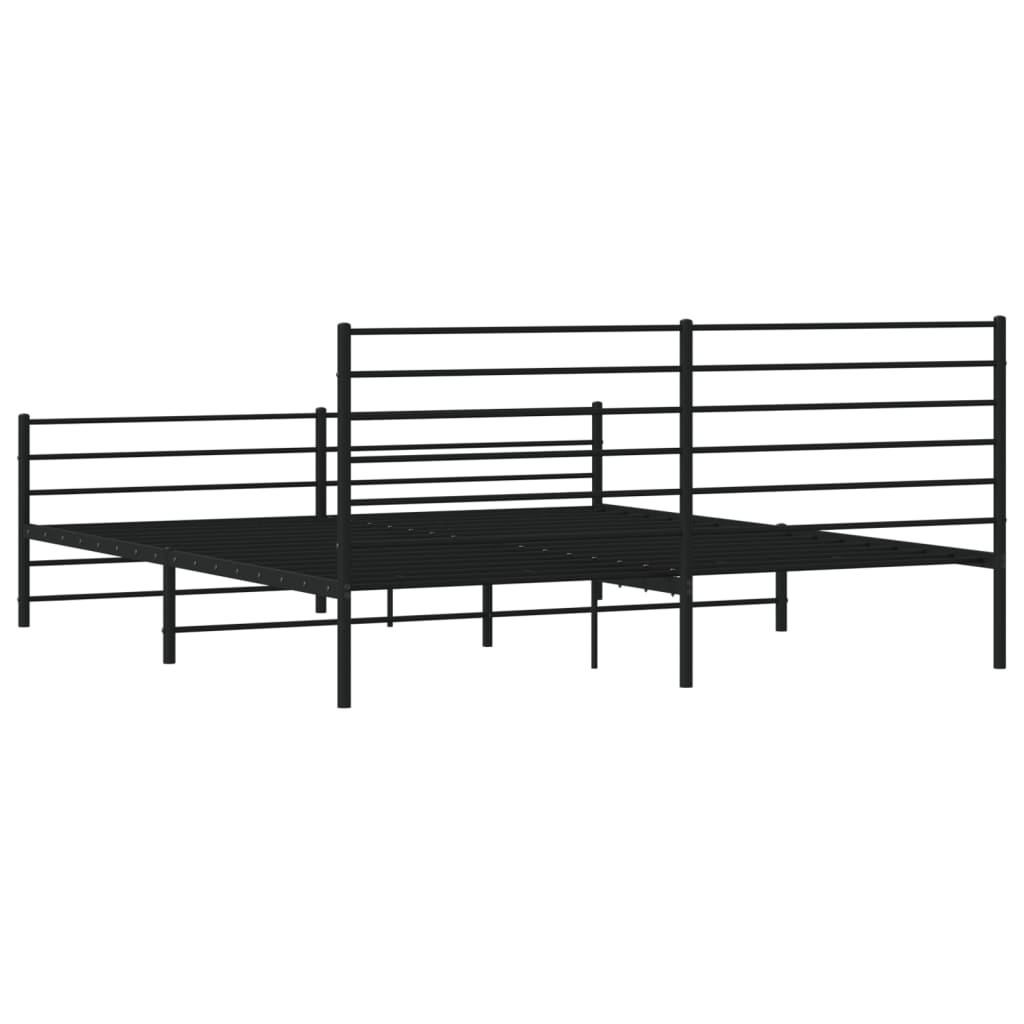 Black metal bed frame with a slatted base and minimalist headboard