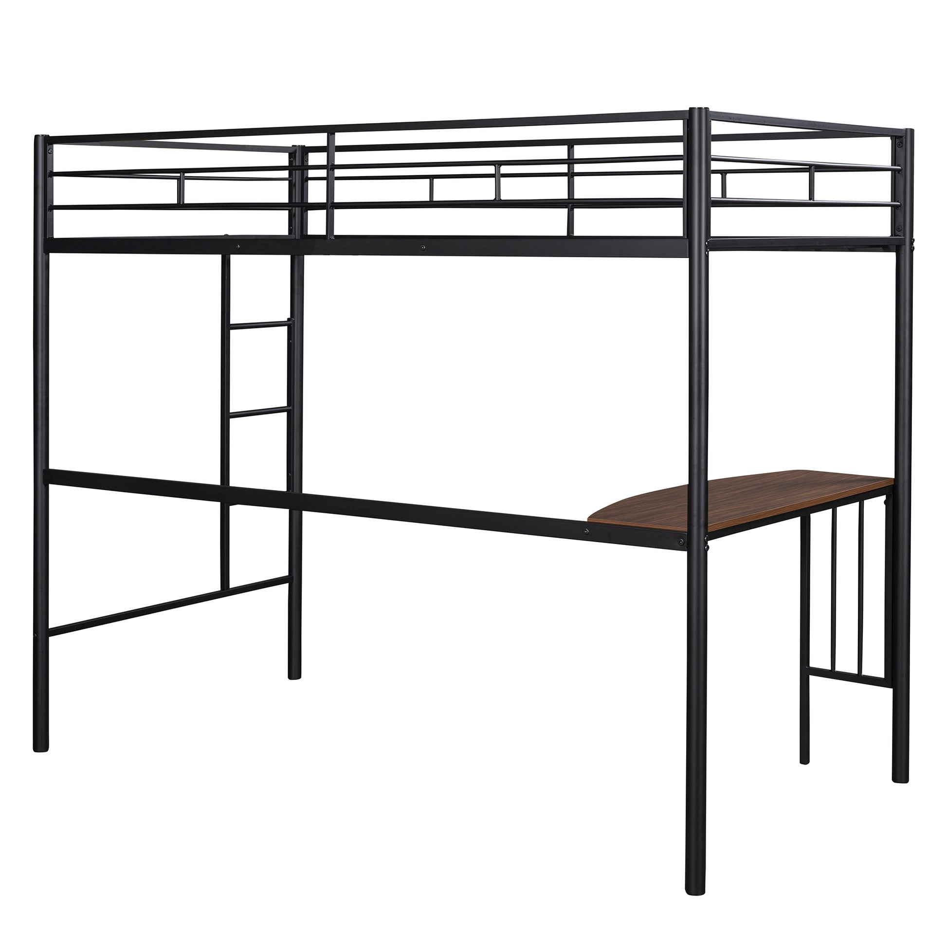 Black metal loft bed with desk and ladder modern spacesaving design for kids rooms