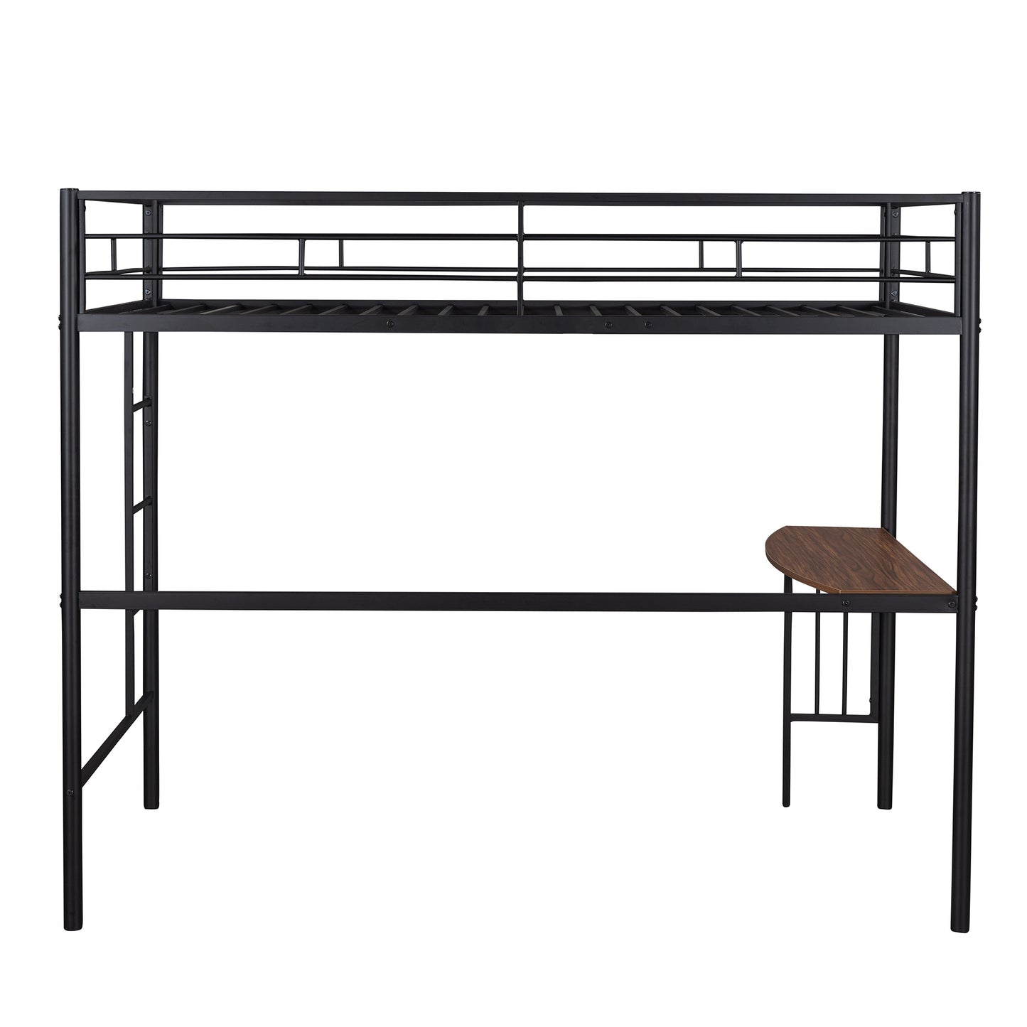 Black metal twin loft bed with integrated desk