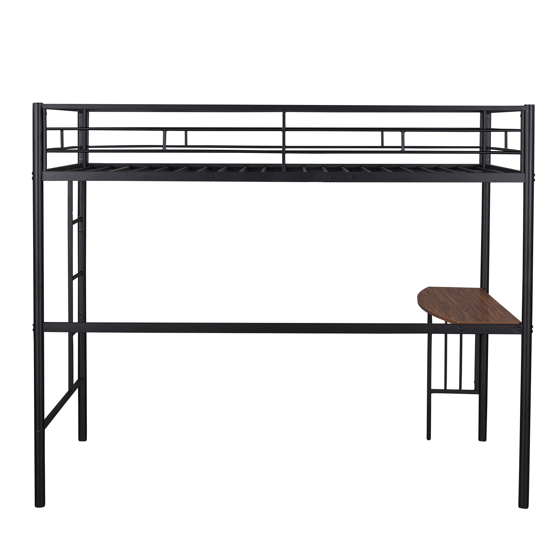 Black metal twin loft bed with integrated desk