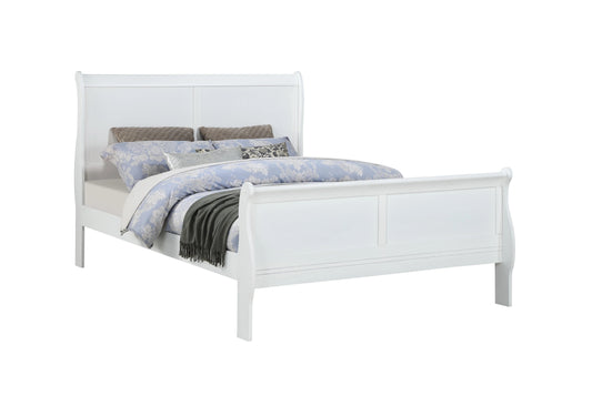 Classic white sleigh bed with ornate patterned bedding and a dark green throw blanket