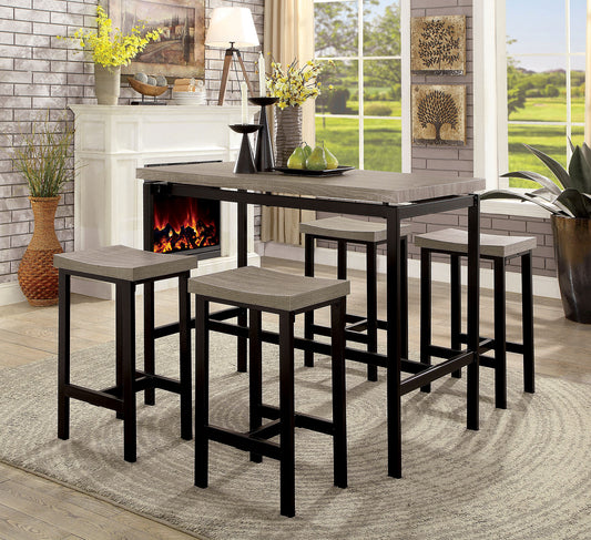TREATLIFE HOME 5 Piece Counter Height Table Set with Two-Tone Design, Sturdy Metal Construction, and PVC Plastic Top for Dining Room, Black and Gray