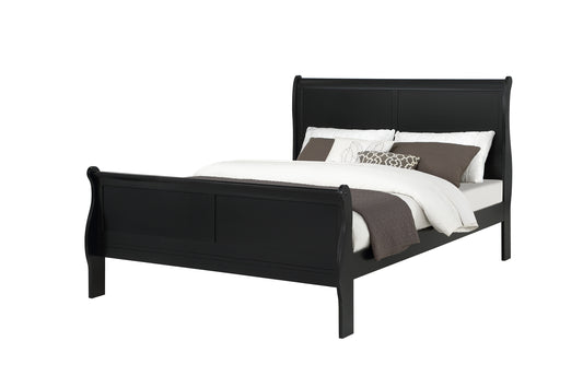 Black sleigh bed frame with cushioned headboard and footboard