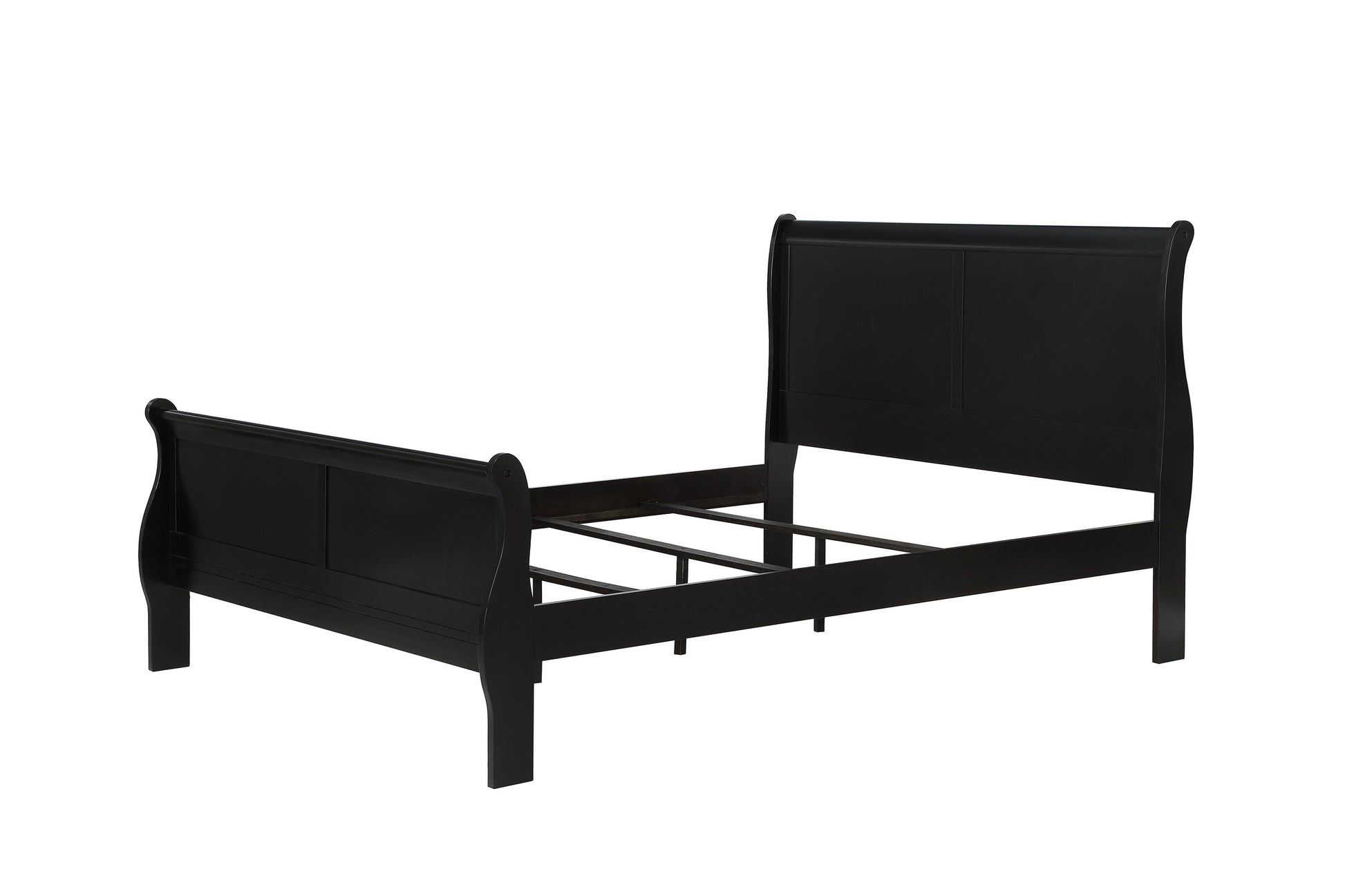 Black wooden sleigh bed frame with curved headboard and footboard