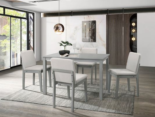 TREATLIFE HOME 5-Piece Dining Room Set with Grey Finish, Includes Table and 4 Beige Fabric Chairs, Transitional Design