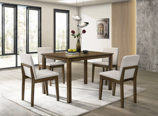 TREATLIFE HOME 5-Piece Dining Set with Dark Walnut Finish, Rectangular Table and 4 Beige Fabric Seat Chairs