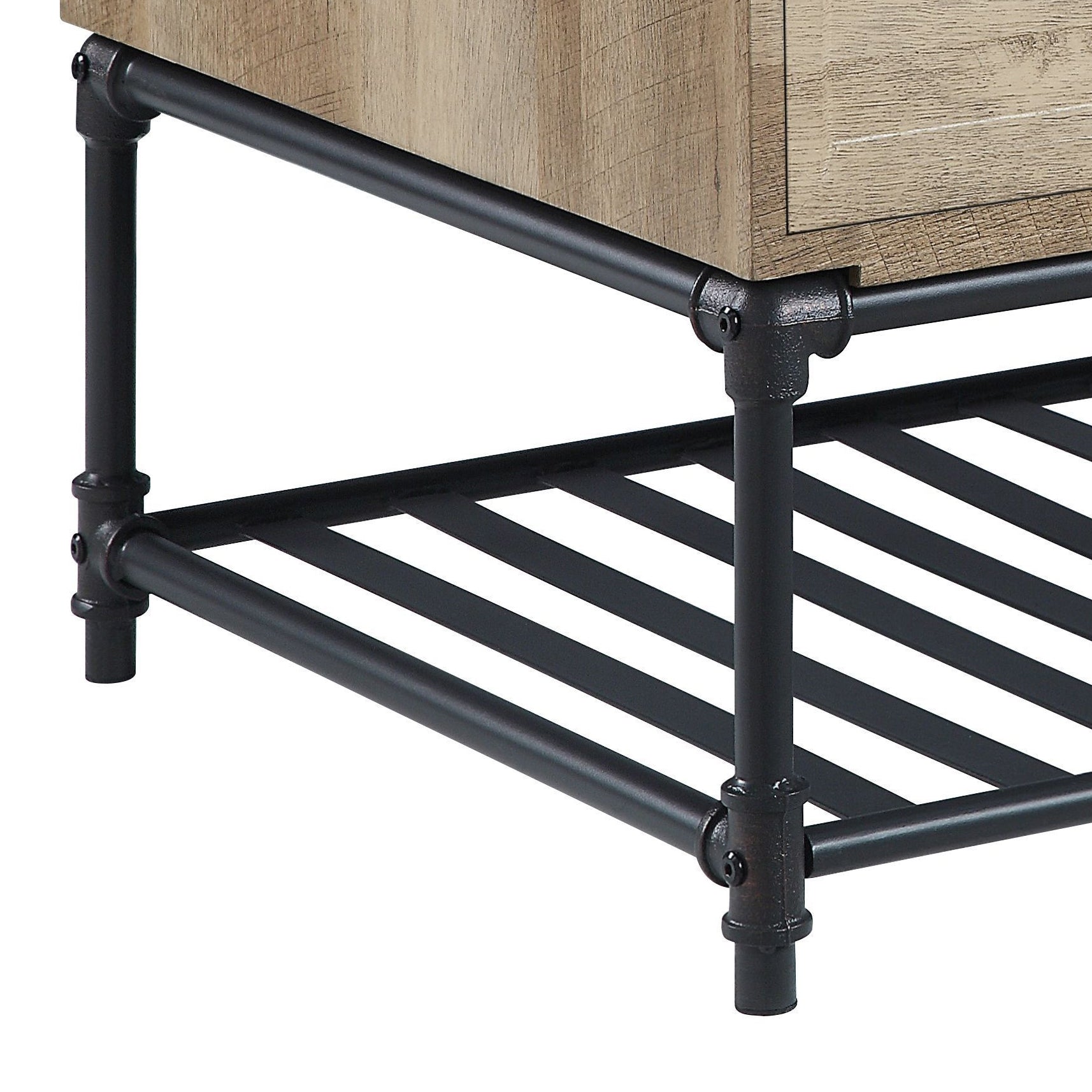 Rustic oak wood coffee table with industrial pipe legs