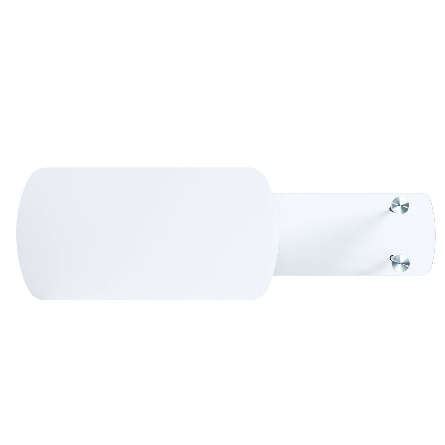 White modern coffee table with rounded edges and polished metal accents