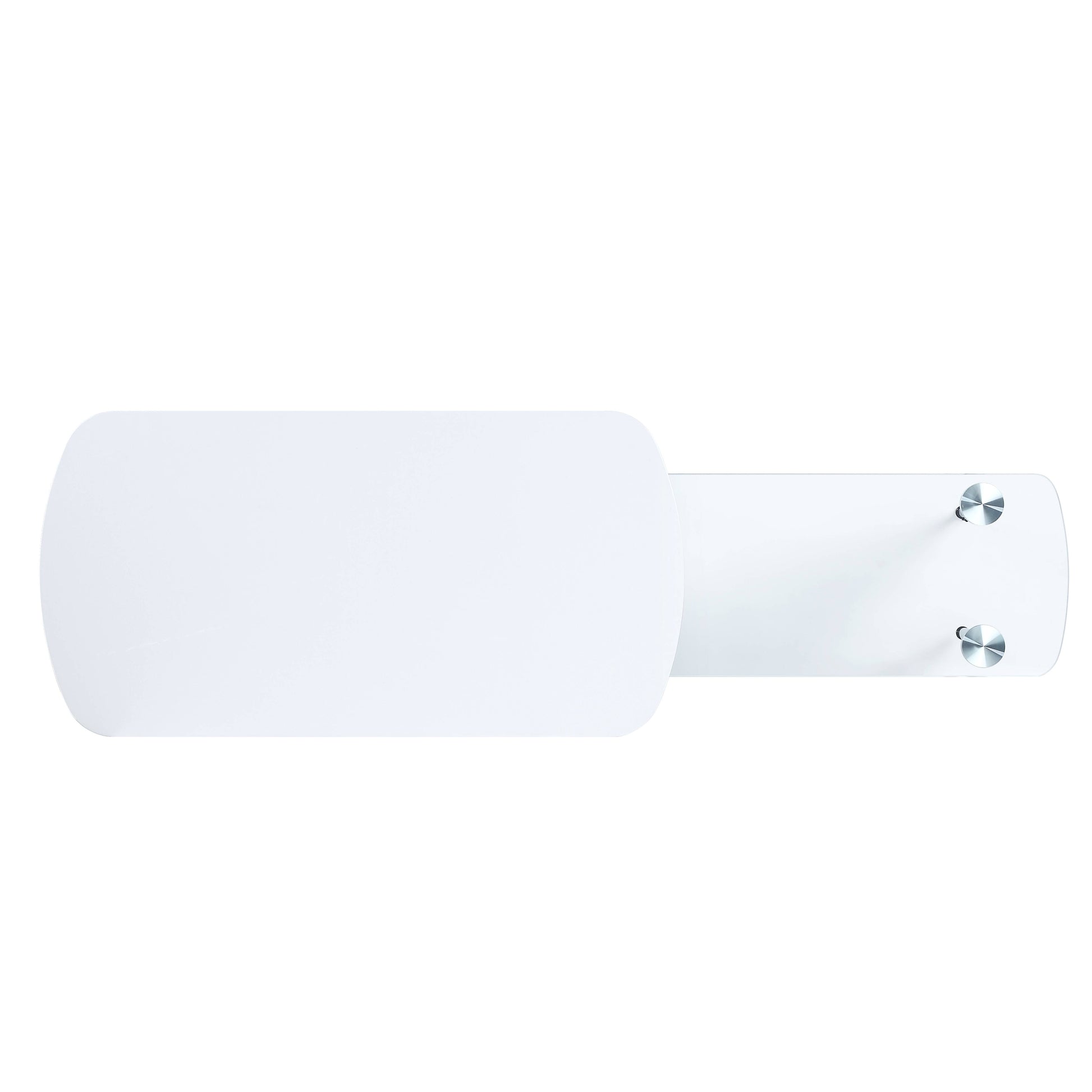 White modern coffee table with rounded edges and polished metal accents