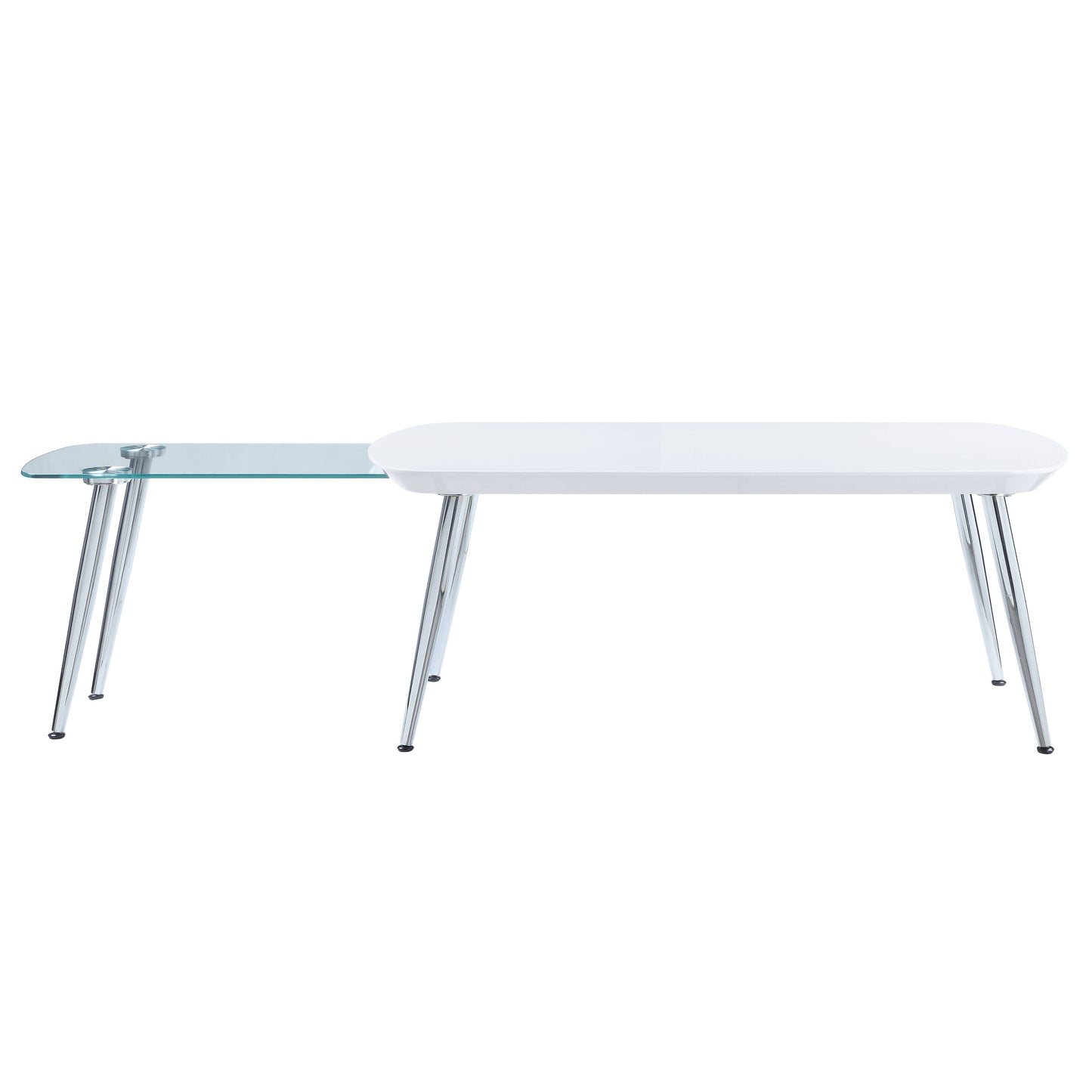 Modern white coffee table with glass insert and chrome legs