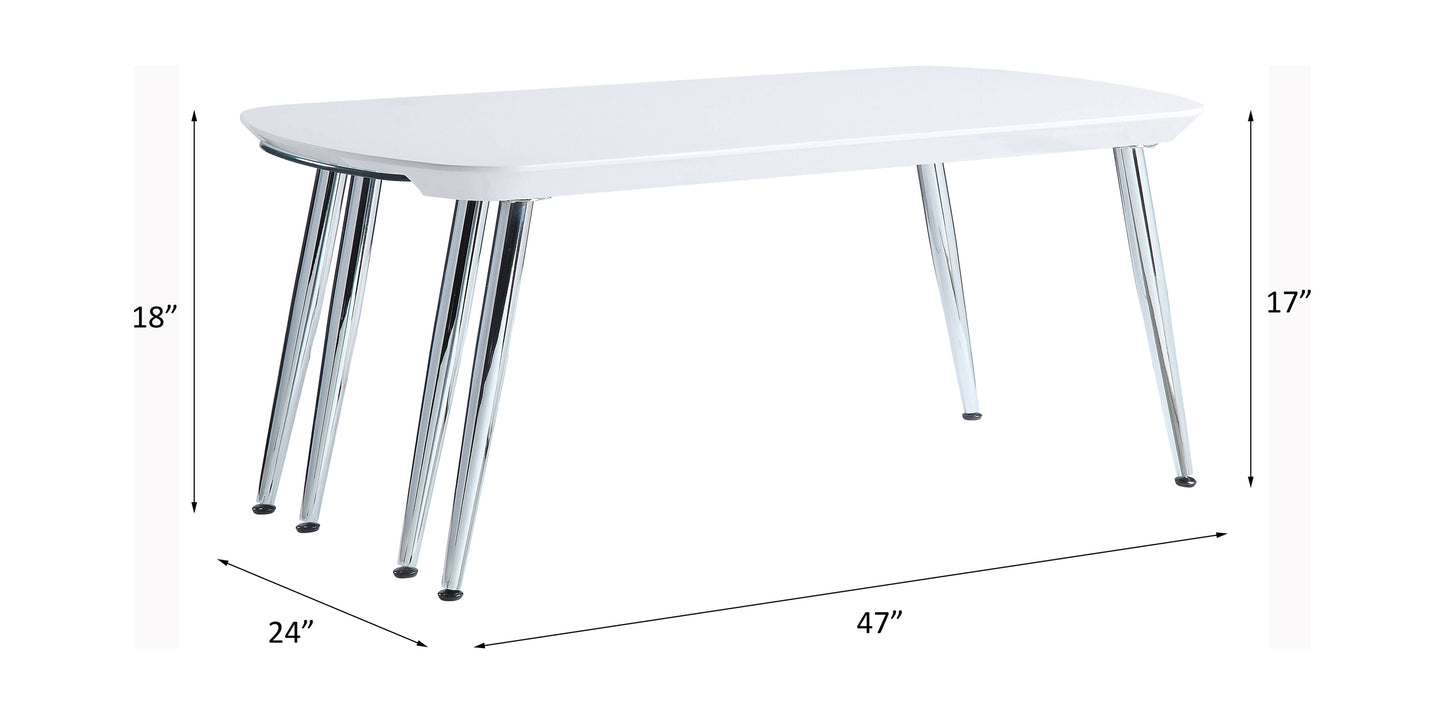 White modern dining table with chrome legs