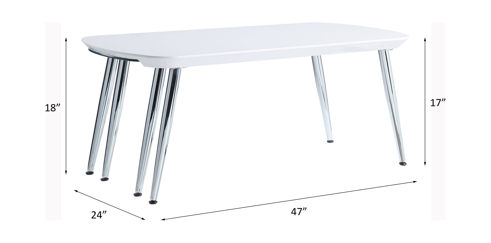 White modern dining table with chrome legs