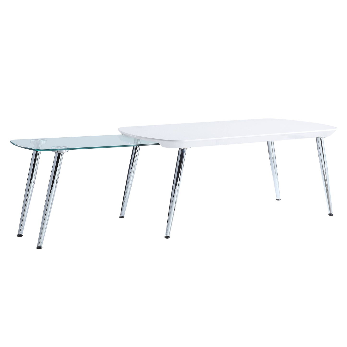 White nesting coffee table with glass accent
