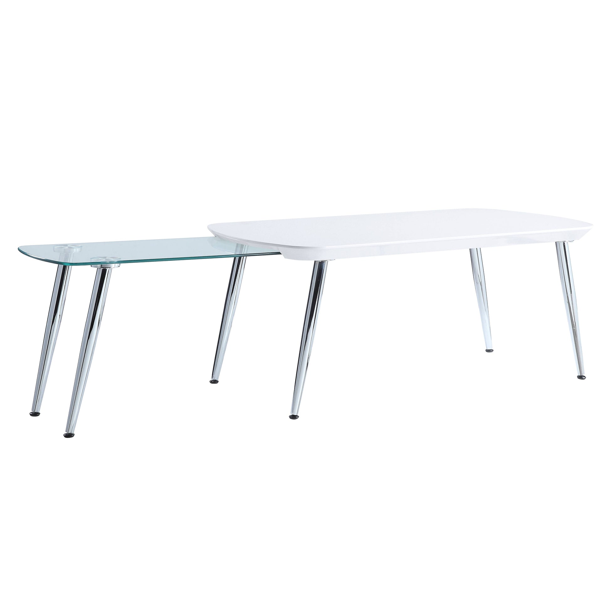 White nesting coffee table with glass accent