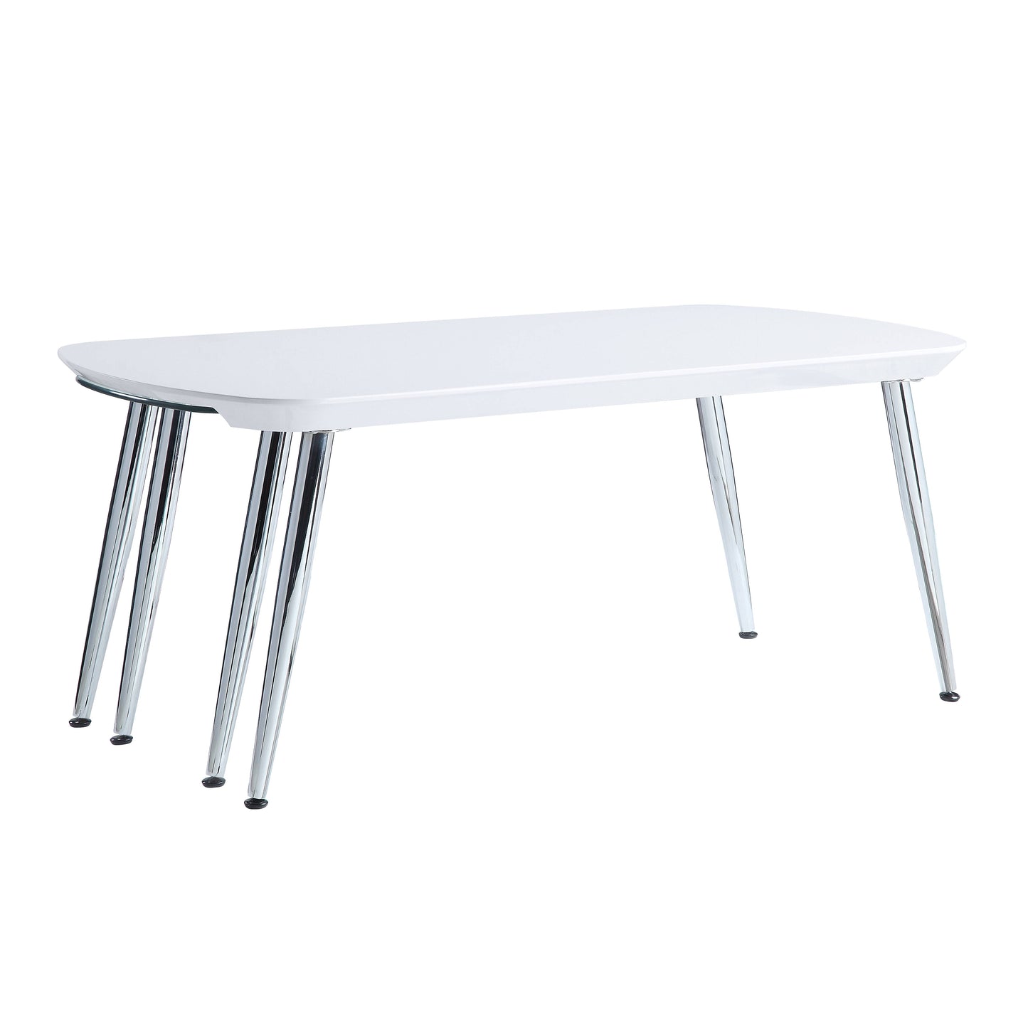 White minimalist dining table with chrome hairpin legs