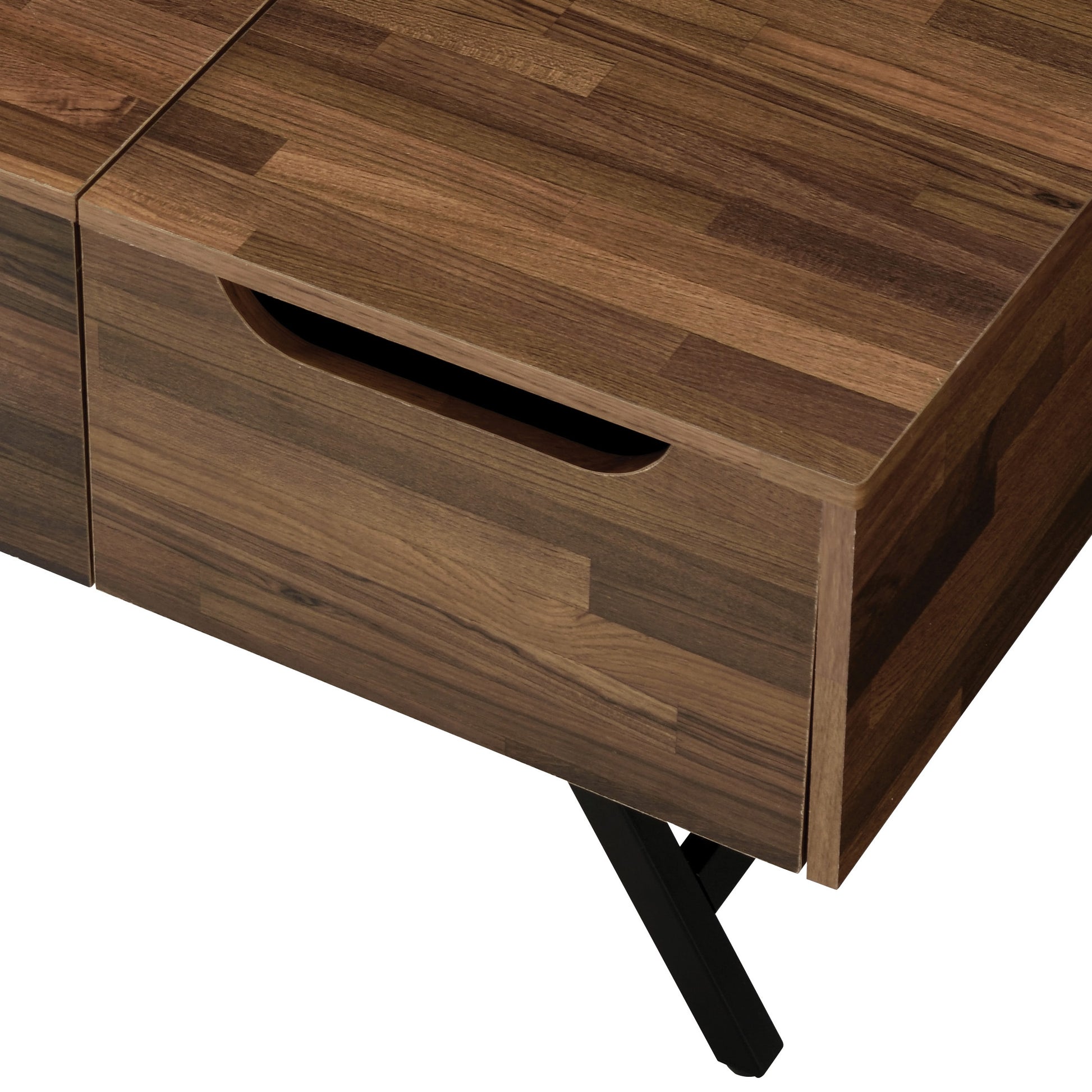 Dark wood effect coffee table with minimalist design and black metal legs