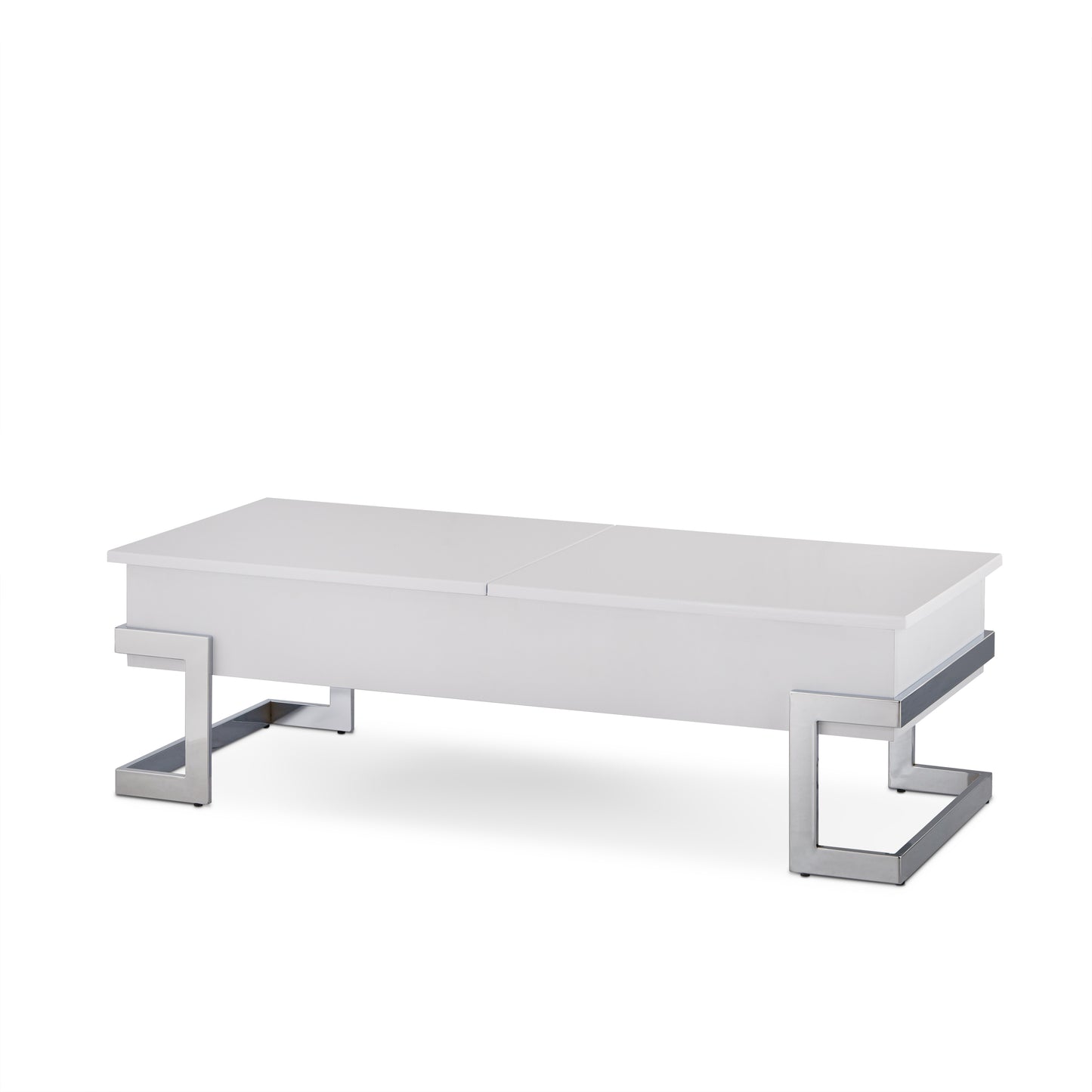 White lifttop storage coffee table with chrome metal legs
