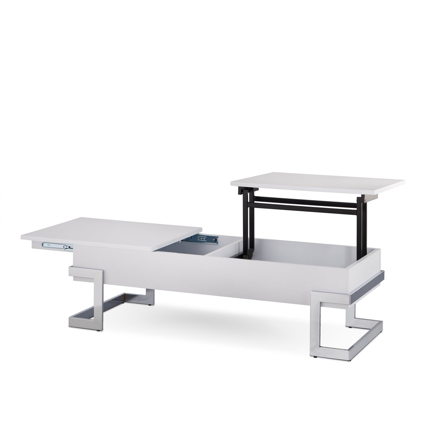 Modern white lift top coffee table with sliding drawer