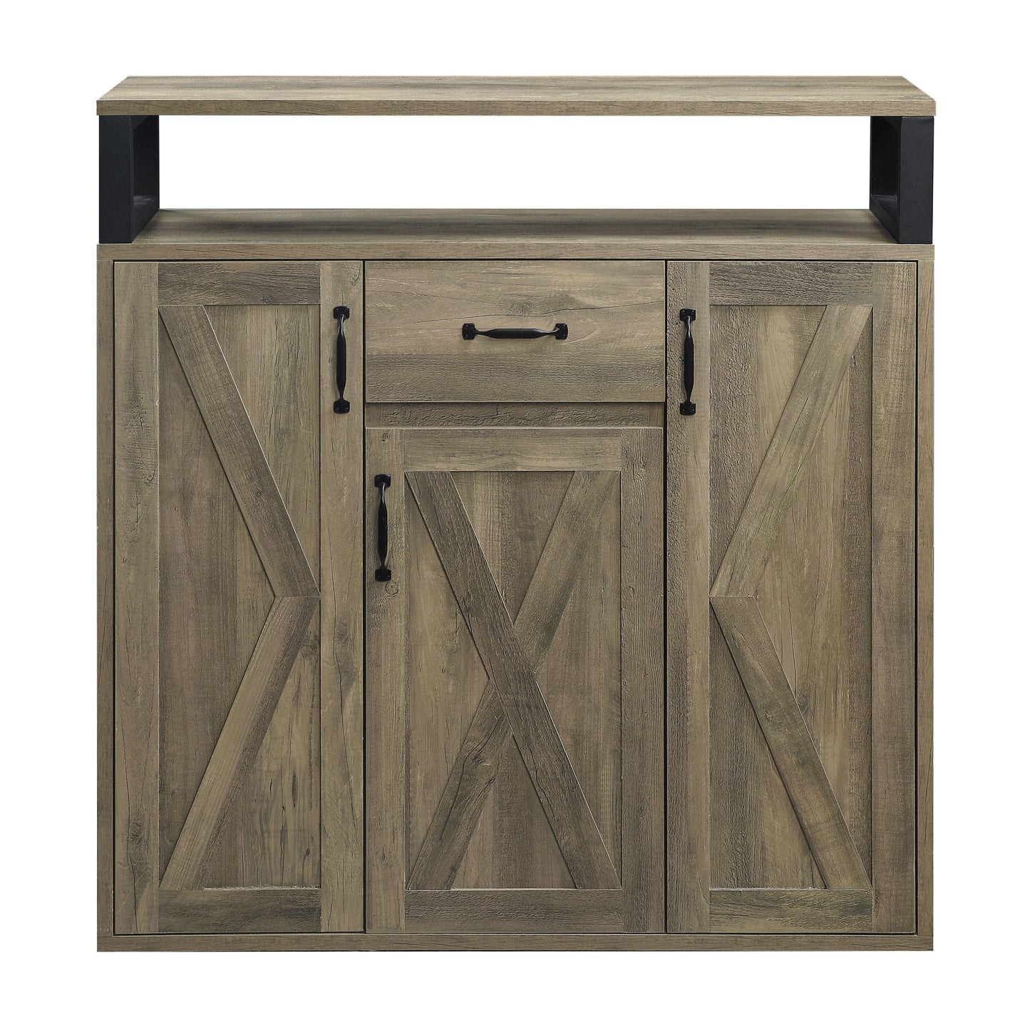 Rustic wood sideboard with Xdesign doors and black hardware