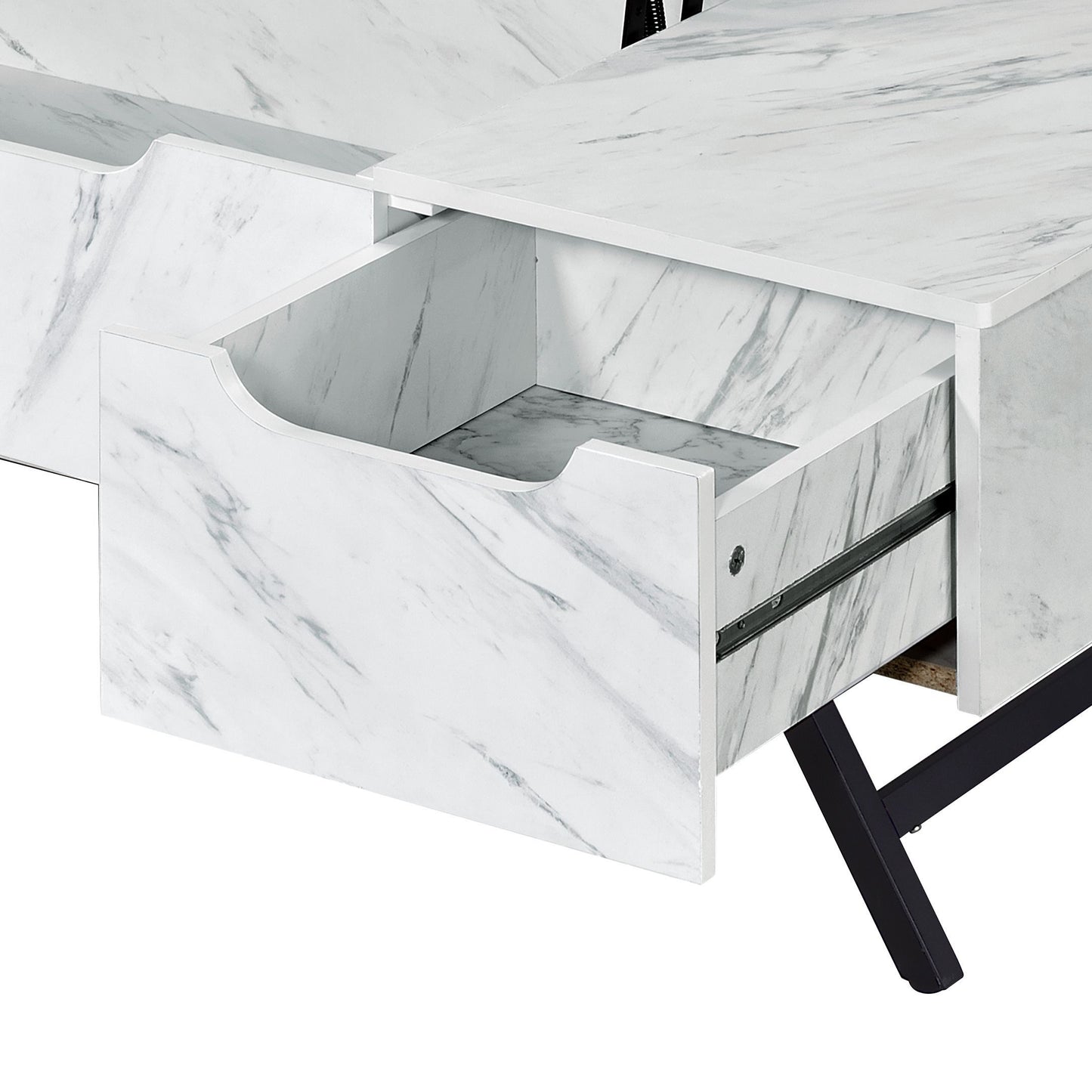 White marble finish drawer front with subtle gray veining