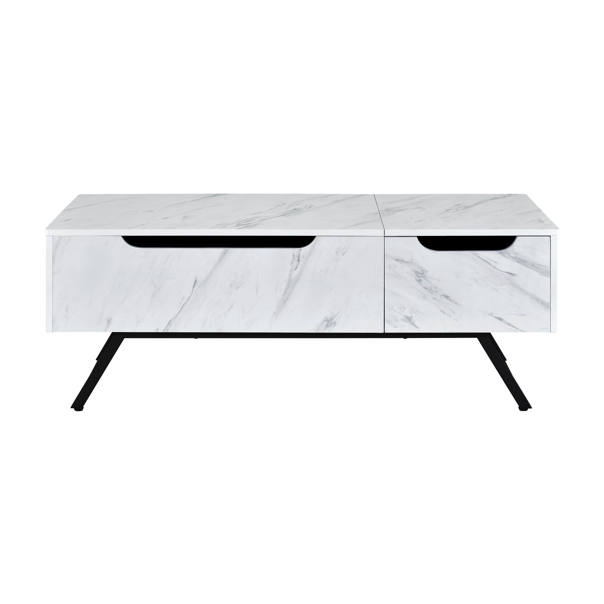 Marble effect coffee table with two drawers and black tapered legs