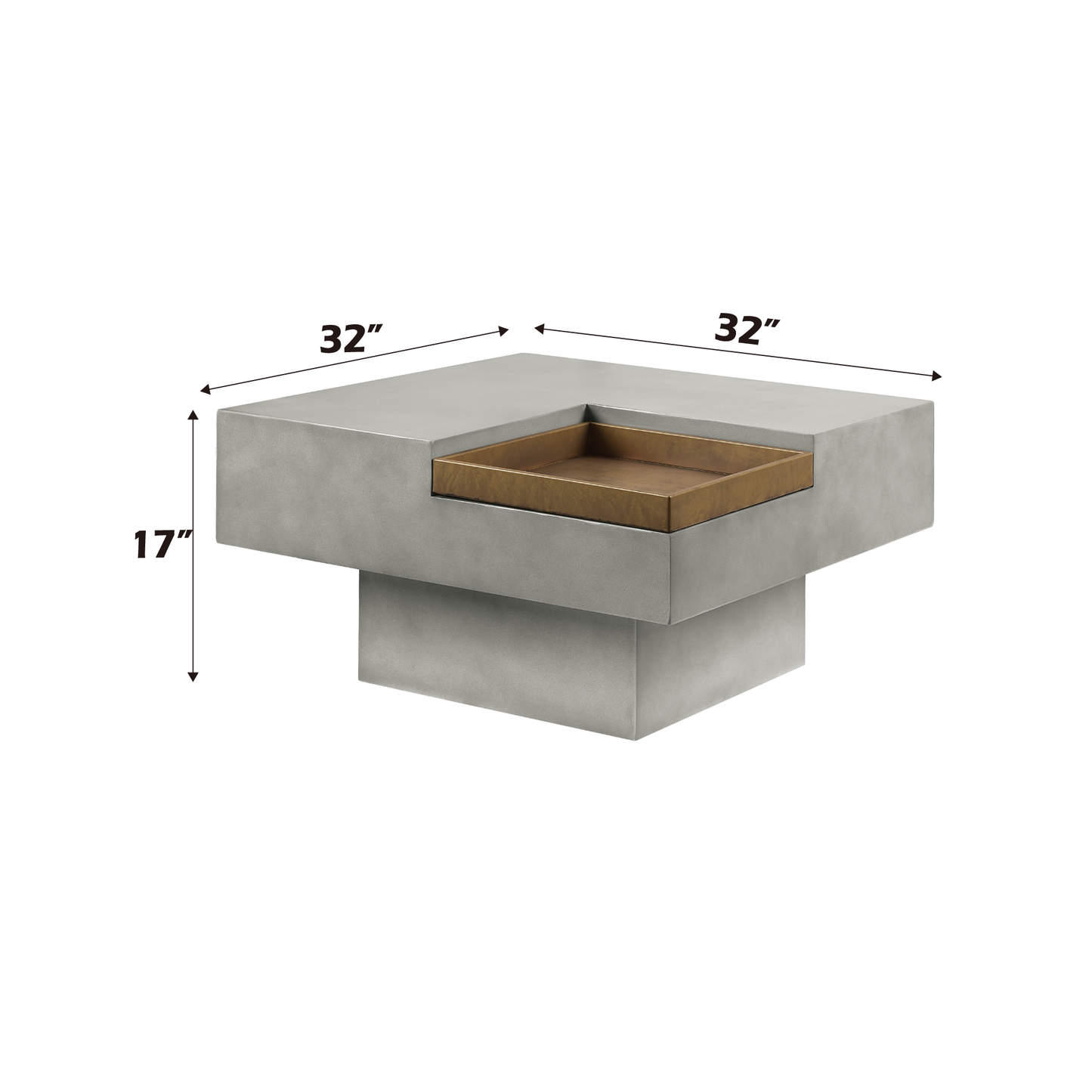 Gray concrete coffee table with brass inlay tray xx inches