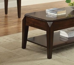 Dark wood rectangular coffee table with lower shelf for living rooms