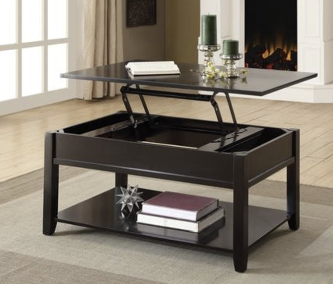 Black lift top coffee table with storage