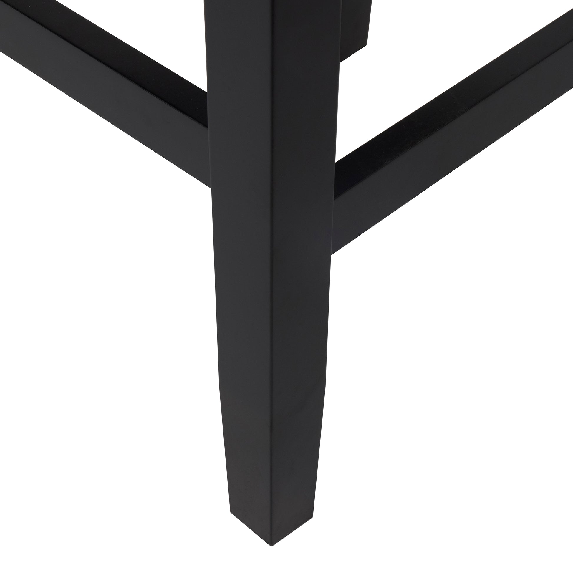 Black metal chair leg detail on white background