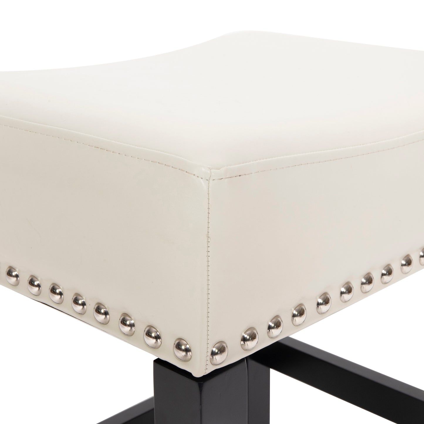 Cream leather bar stool with silver nailhead trim