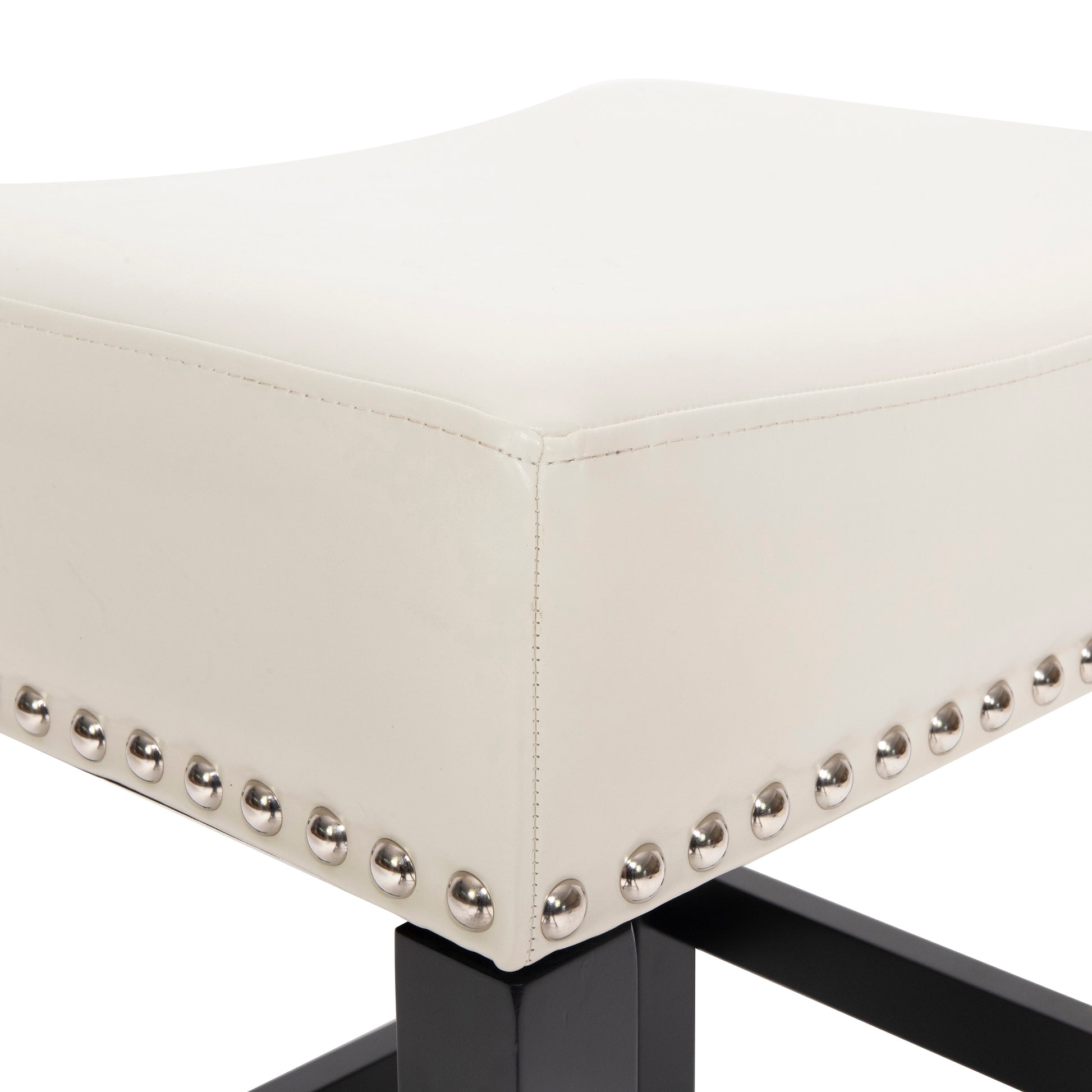 Cream leather bar stool with silver nailhead trim