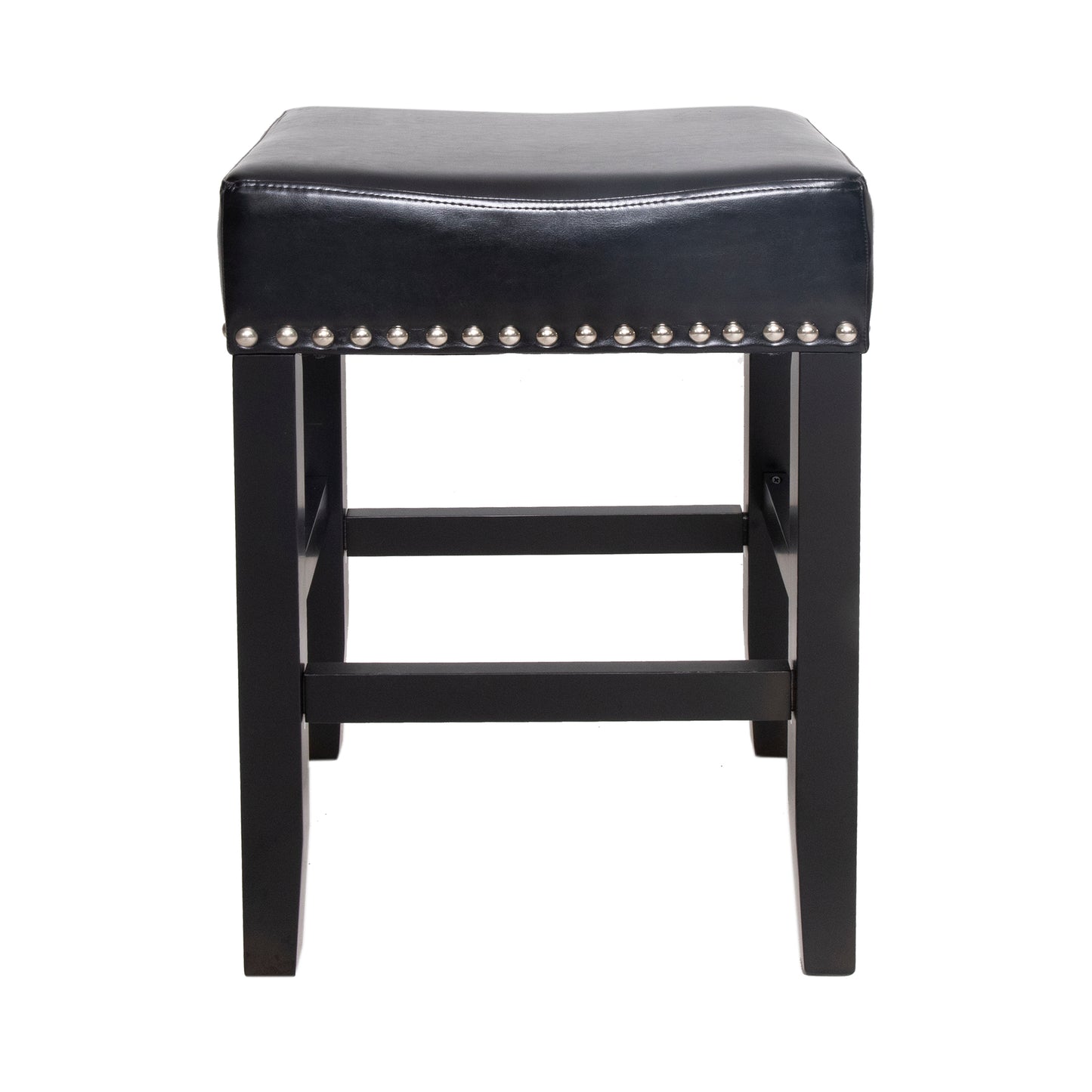 Black faux leather square bar stool with silver nailhead trim