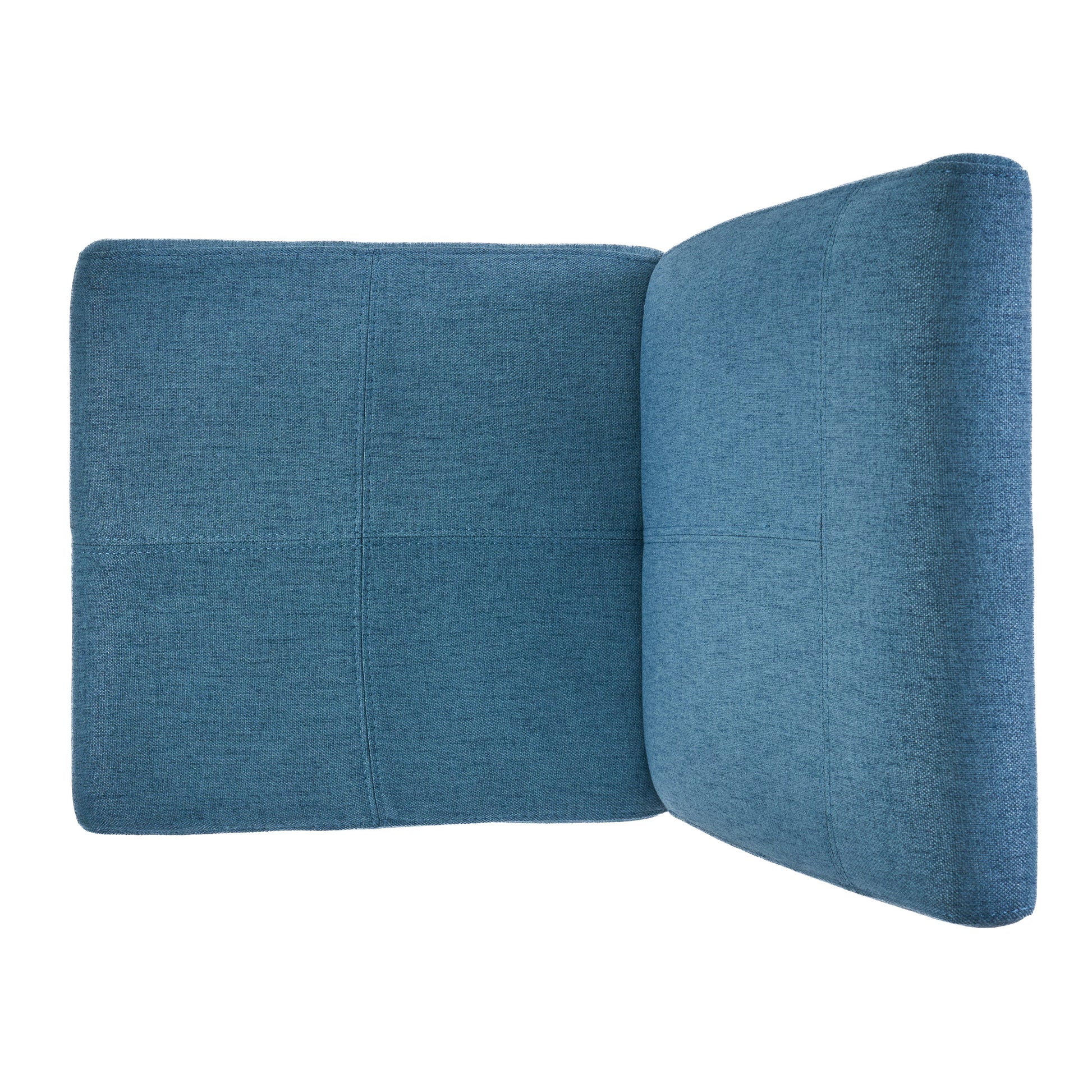 Top view of a navy blue fabric armchair section