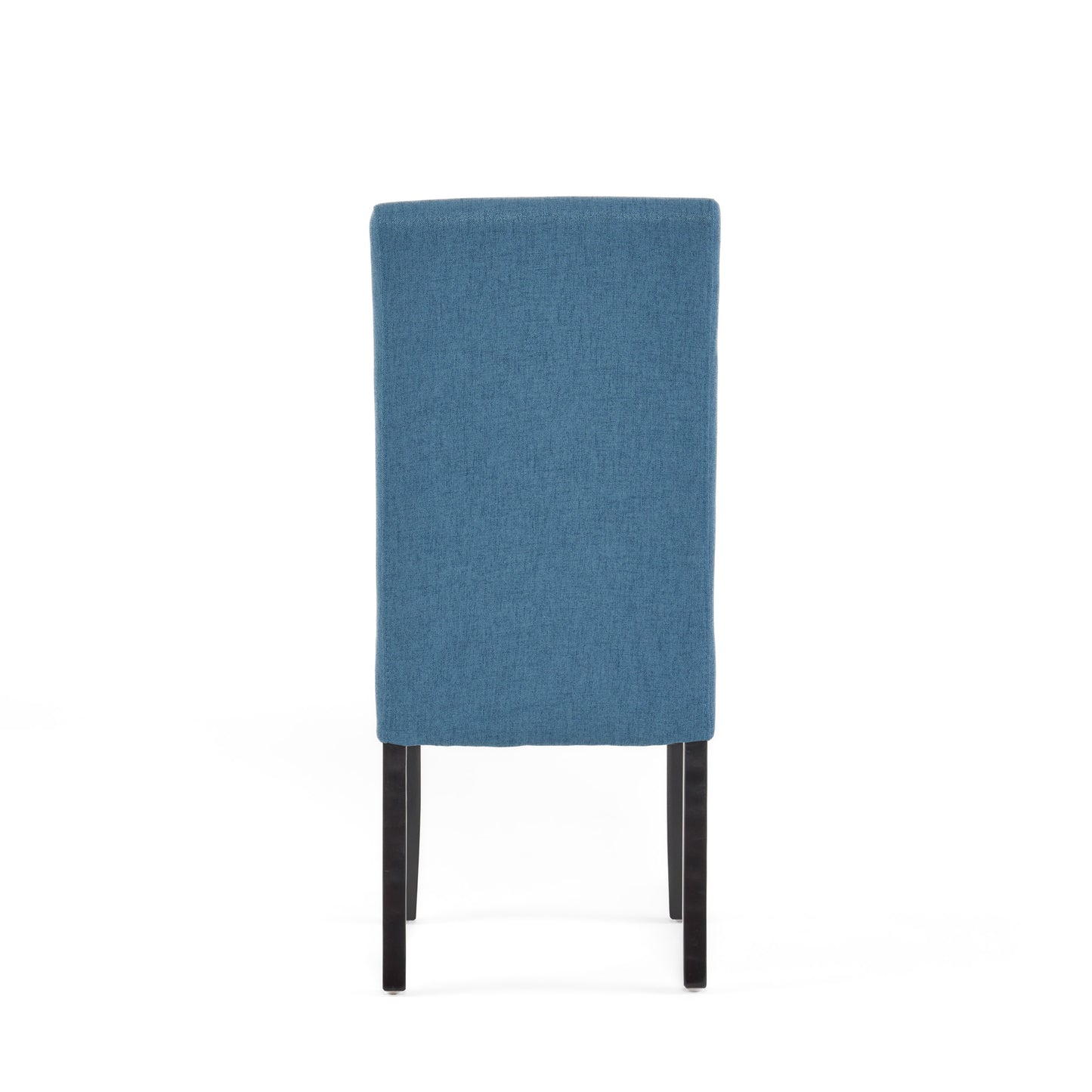 Blue upholstered dining chair back view