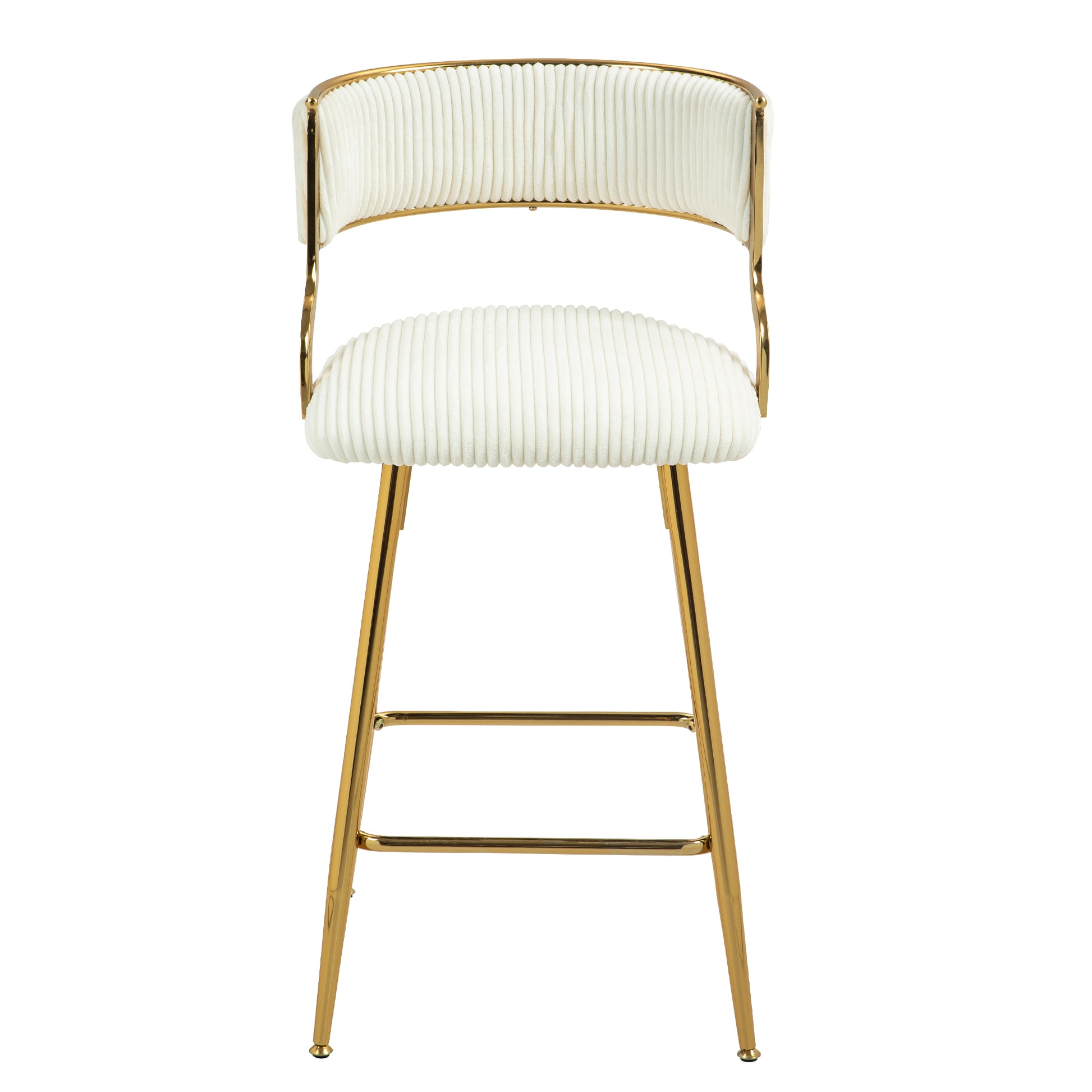 White pleated bar stool with gold metal legs