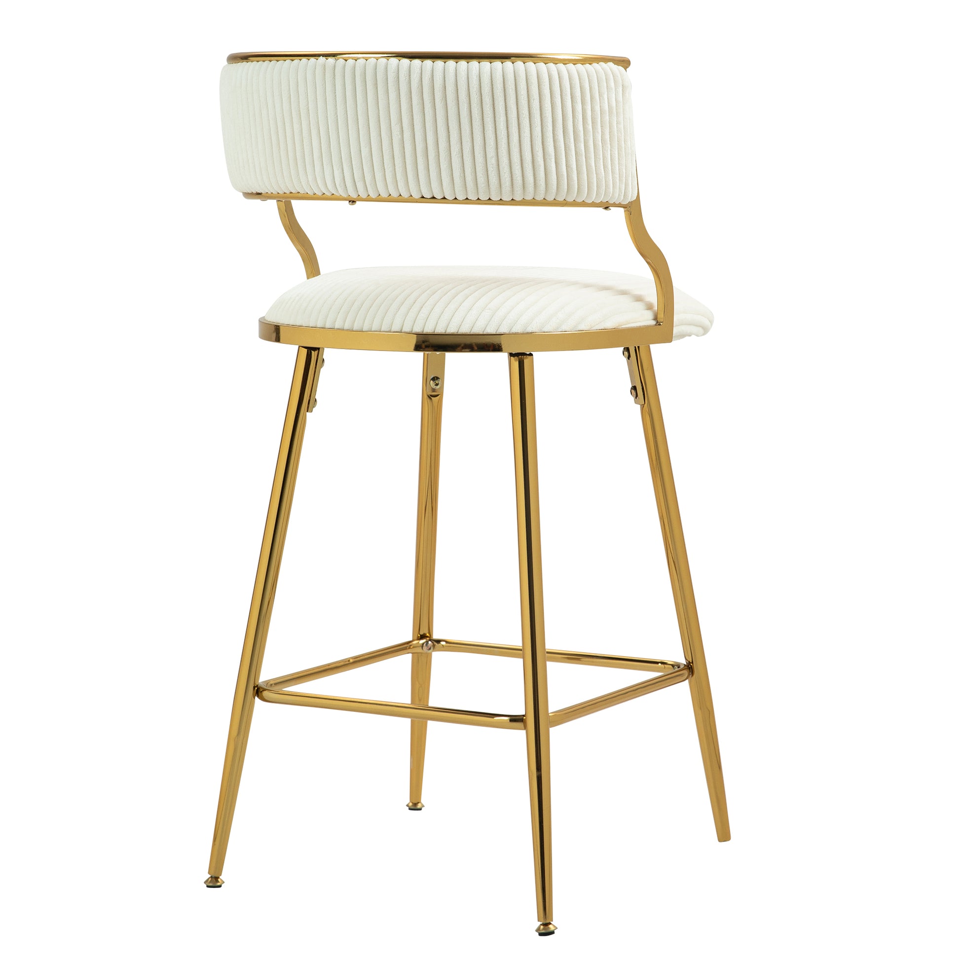 White corduroy bar stool with gold frame and legs