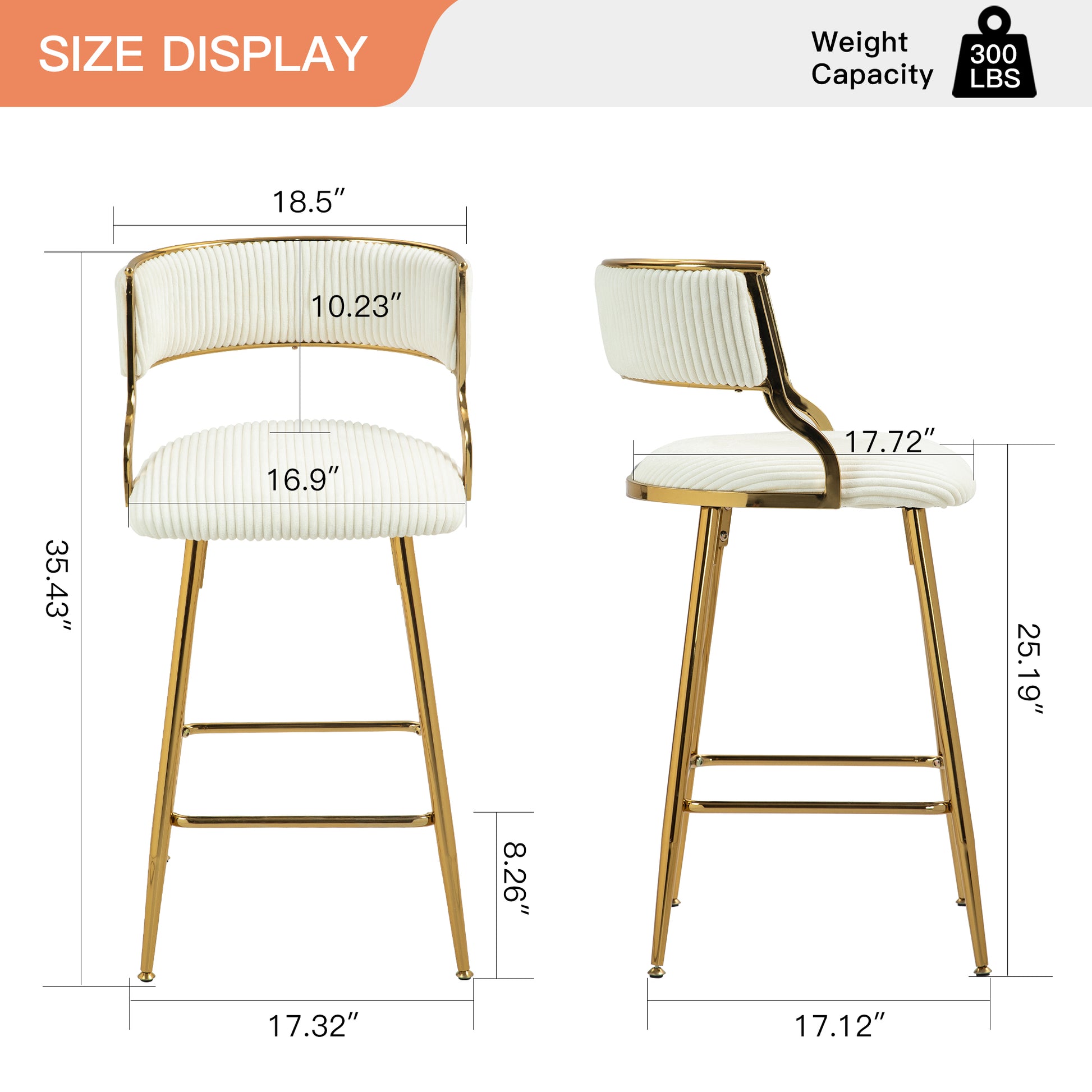 White corduroy bar stool with gold frame