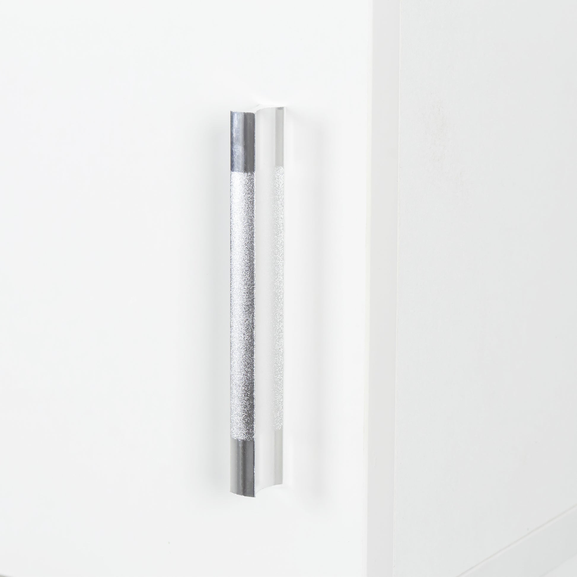 Modern silver and clear acrylic cabinet handle with glitter detail