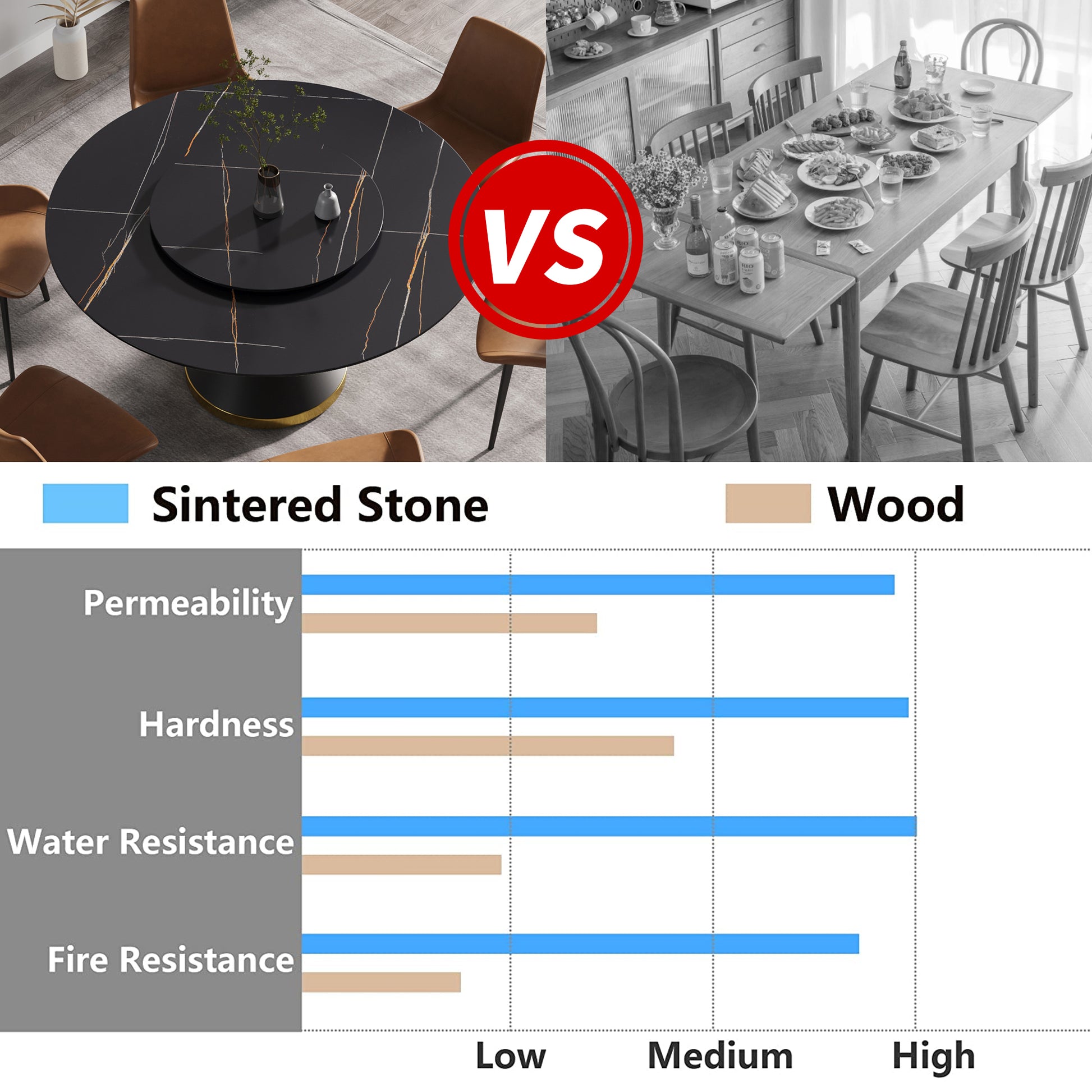 Black sintered stone dining table with gold base and marble veins