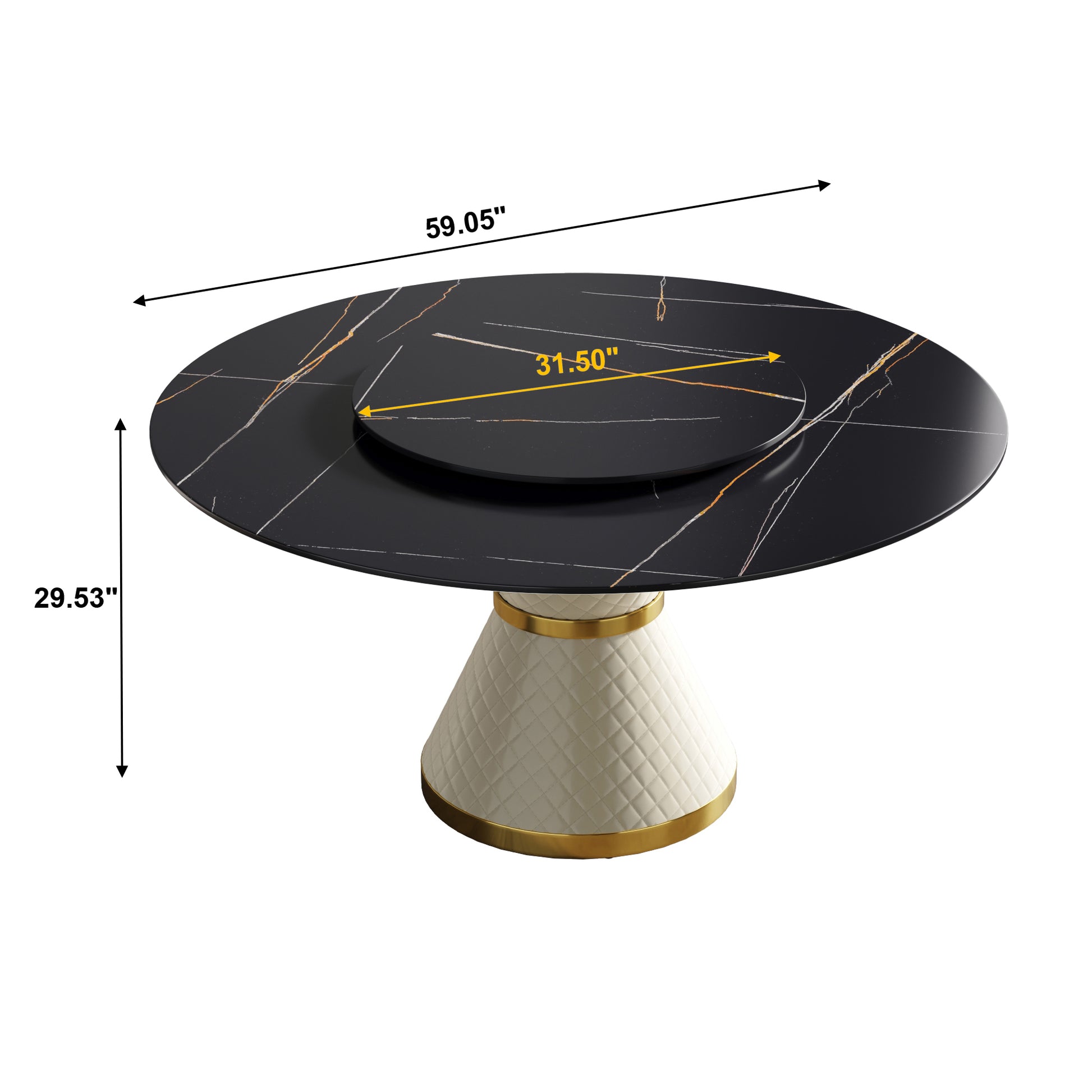 Black marble dining table with gold accents