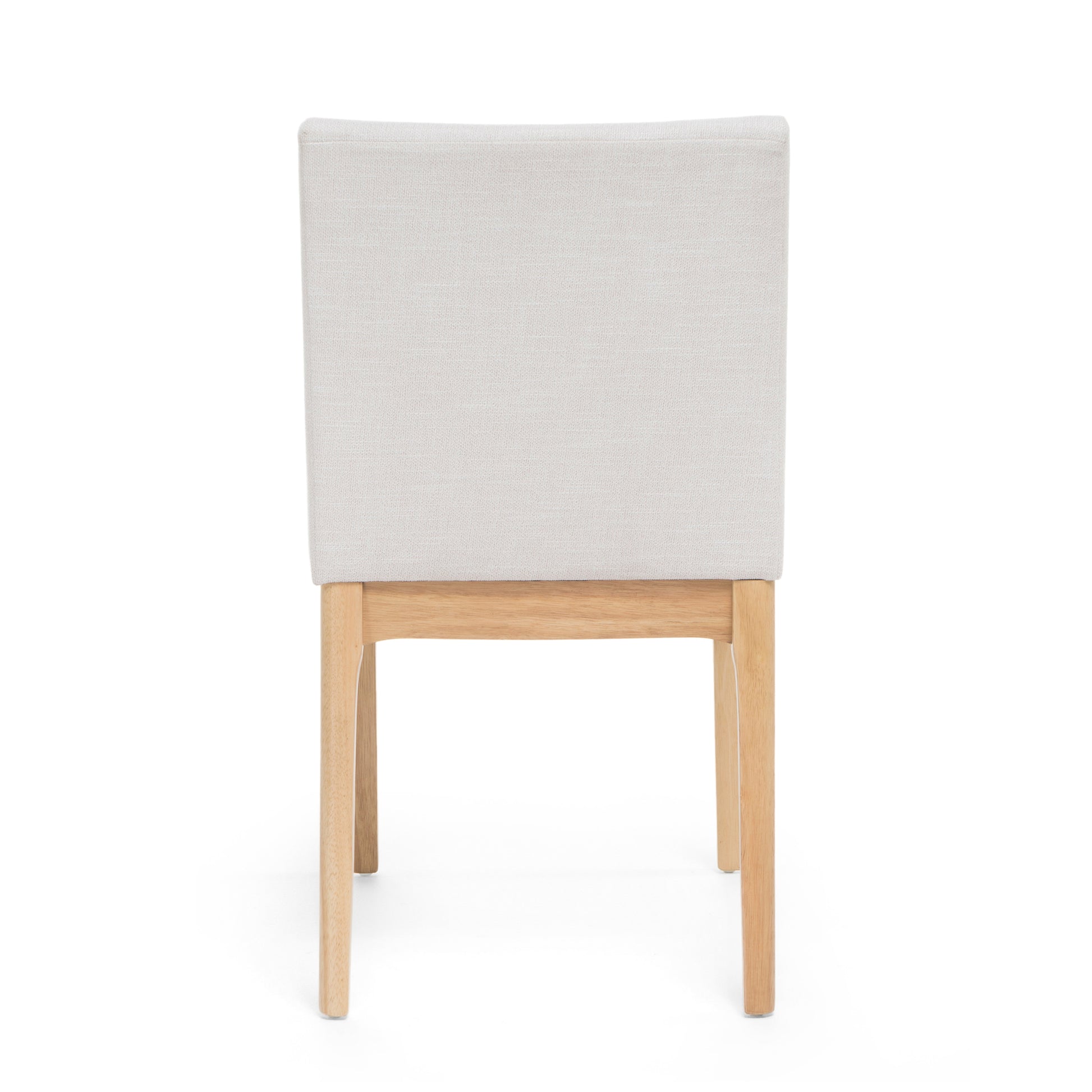 Beige upholstered dining chair with light wood legs