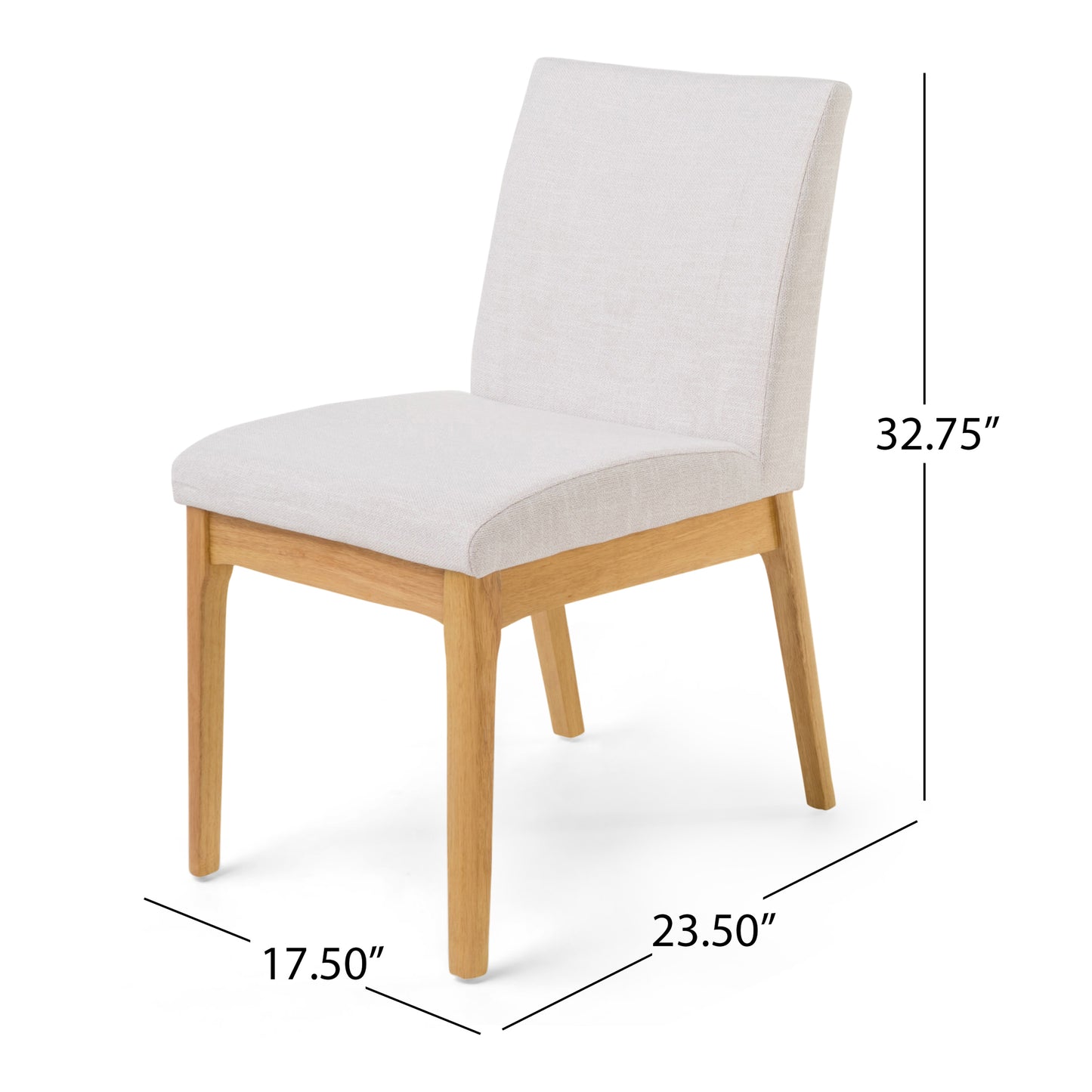 Modern dining chair with natural wood frame and light beige upholstered seat and back